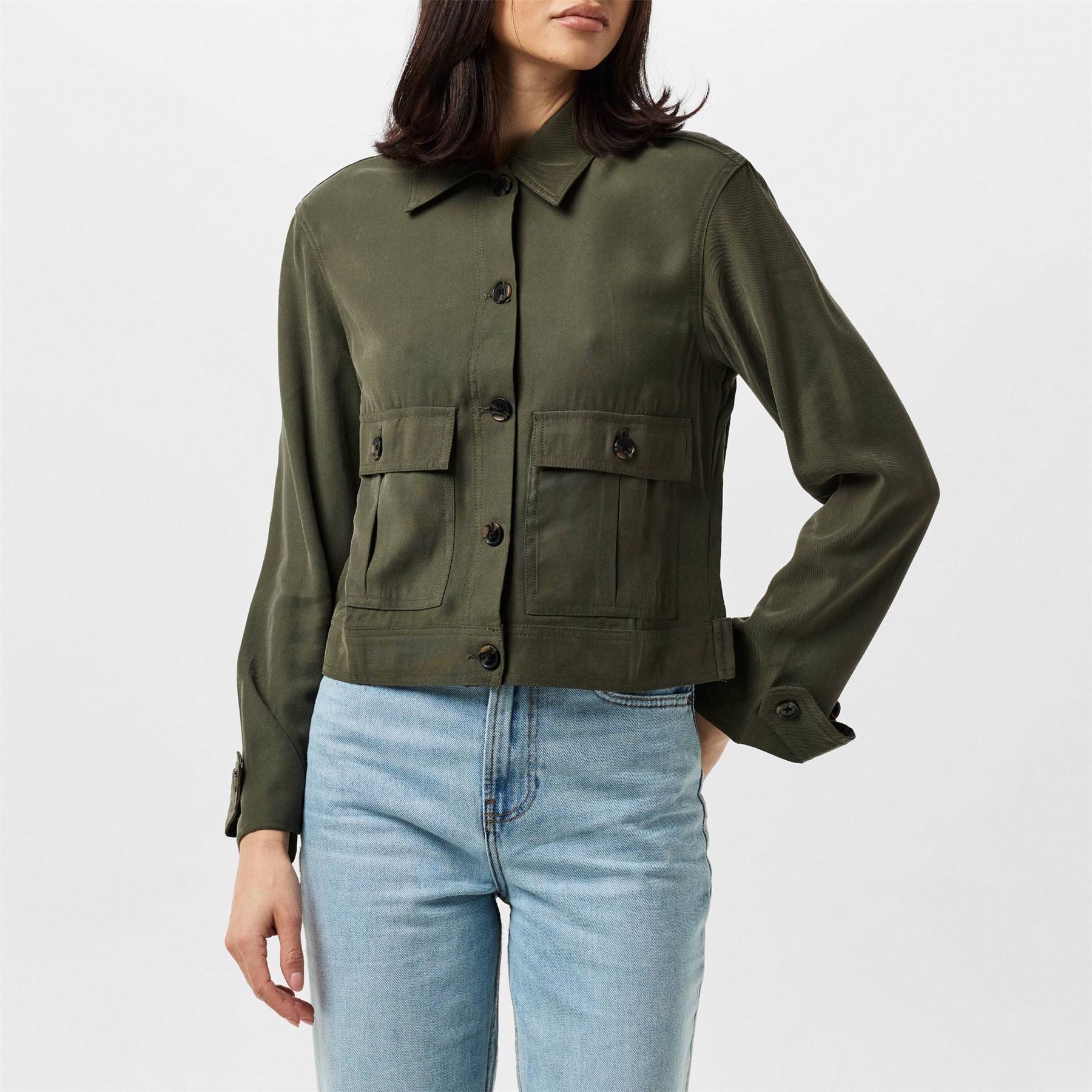Finery Solid Patterned Roll Up Cuff Overshirt
