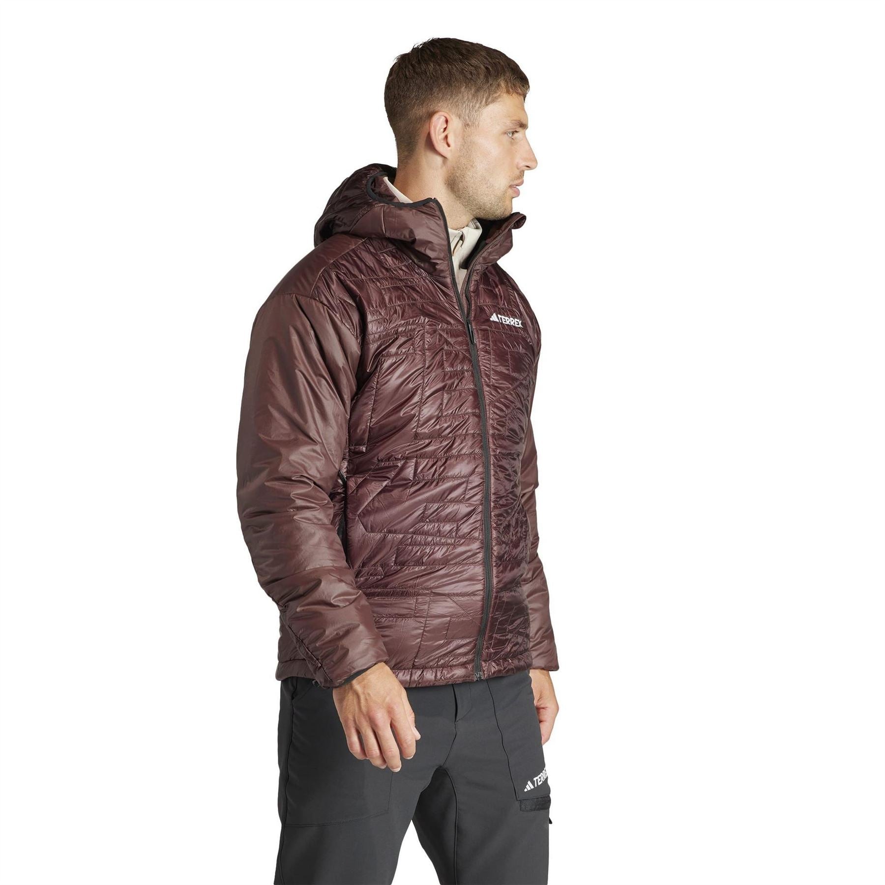 adidas Solid Patterned Hooded Puffer Jacket
