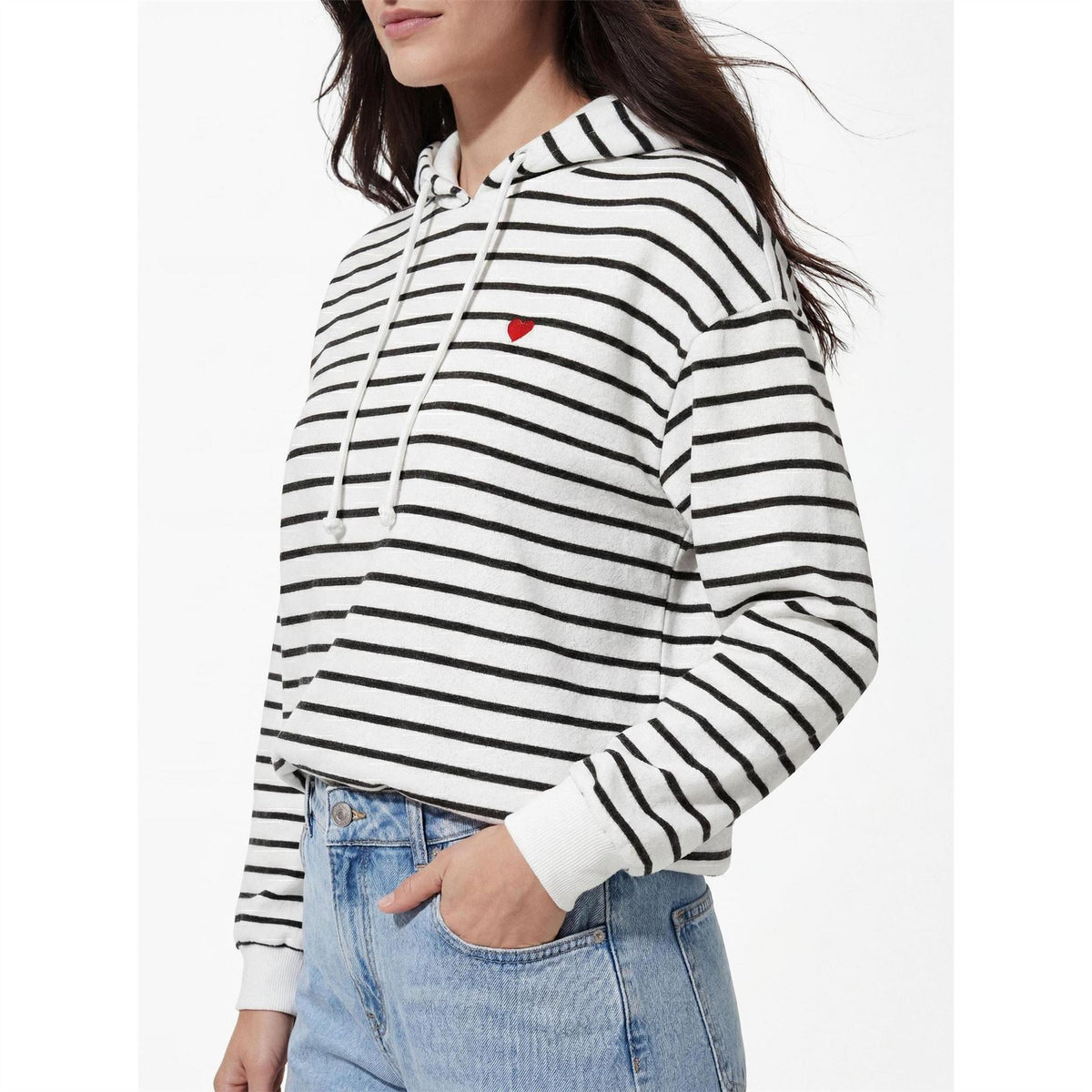 Pieces Hooded Striped Long Sleeve Sweatshirt with Drawstring