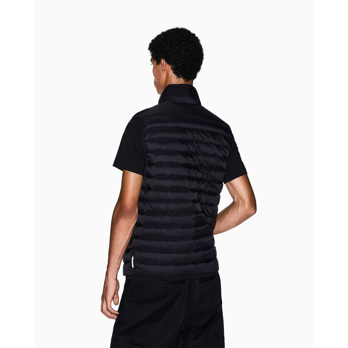 Armani Exchange Horizontal Stripe Two-Way Zipper Waist Coat with Printed Logo