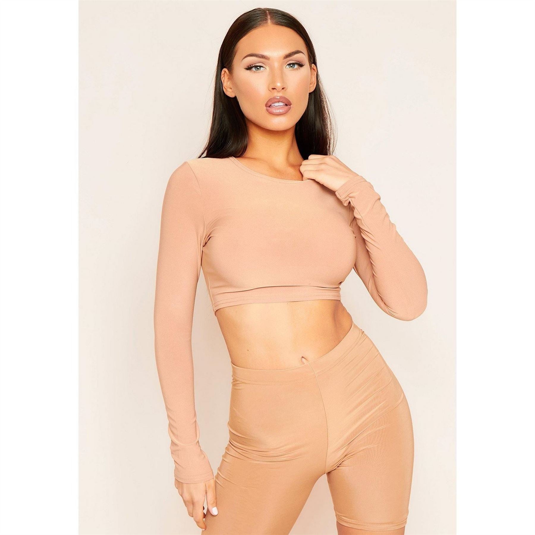 Missy Empire Sleeve Crew Neck Smooth Crop Top