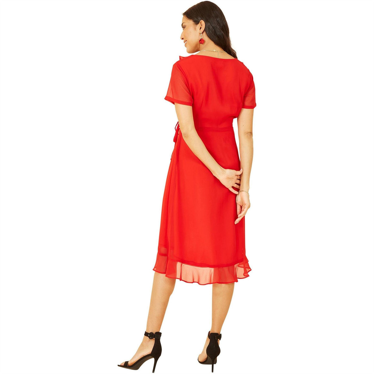 Yumi Frill V-Neck Midi Wrap Dress