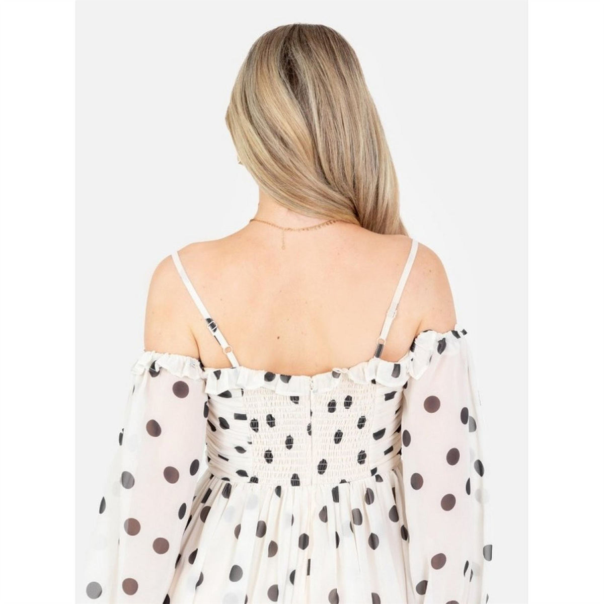 Anaya With Love With Love Recycled Polka Dot Bardot Maxi Sleeve Mini Dress