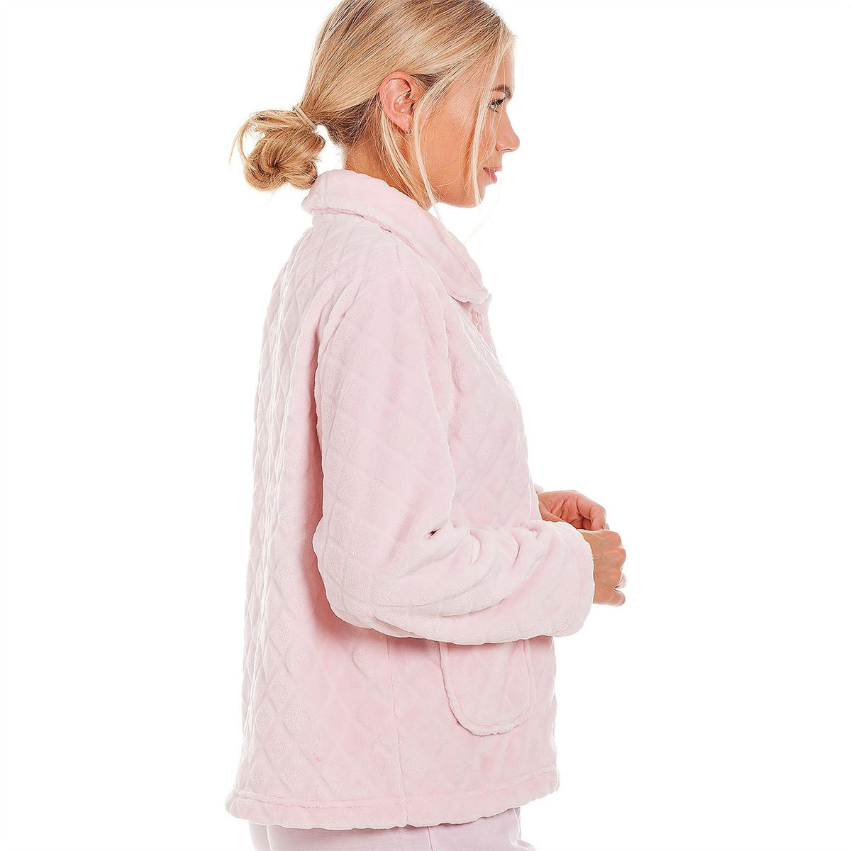Camille Fleece Diamond Print Bed Jacket With Pockets