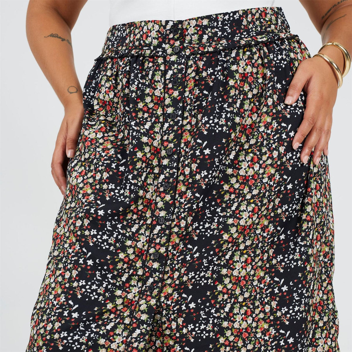 Brave Soul Womens Plus Size All Over Print Midi Skirt