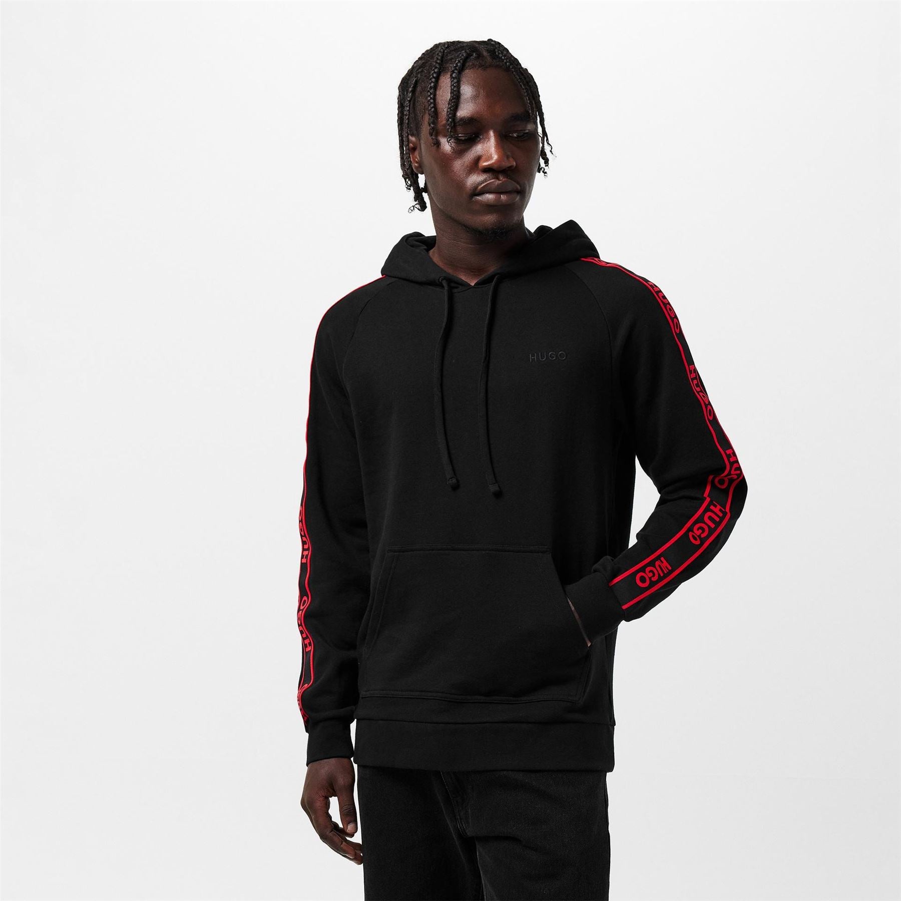 Hugo HUGO Bodywear Liam Soft Cotton Pullover Hoodie with Logo Tape Detail   Natural Fabric
