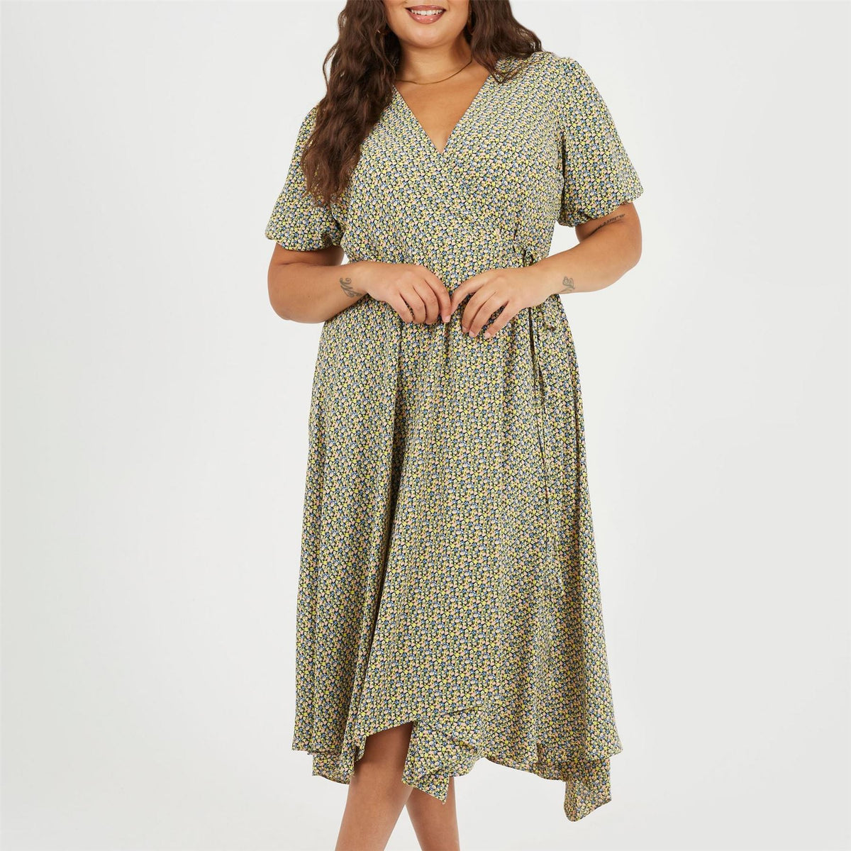 Brave Soul Plus Size Wrap Midi Dress With Floral Print