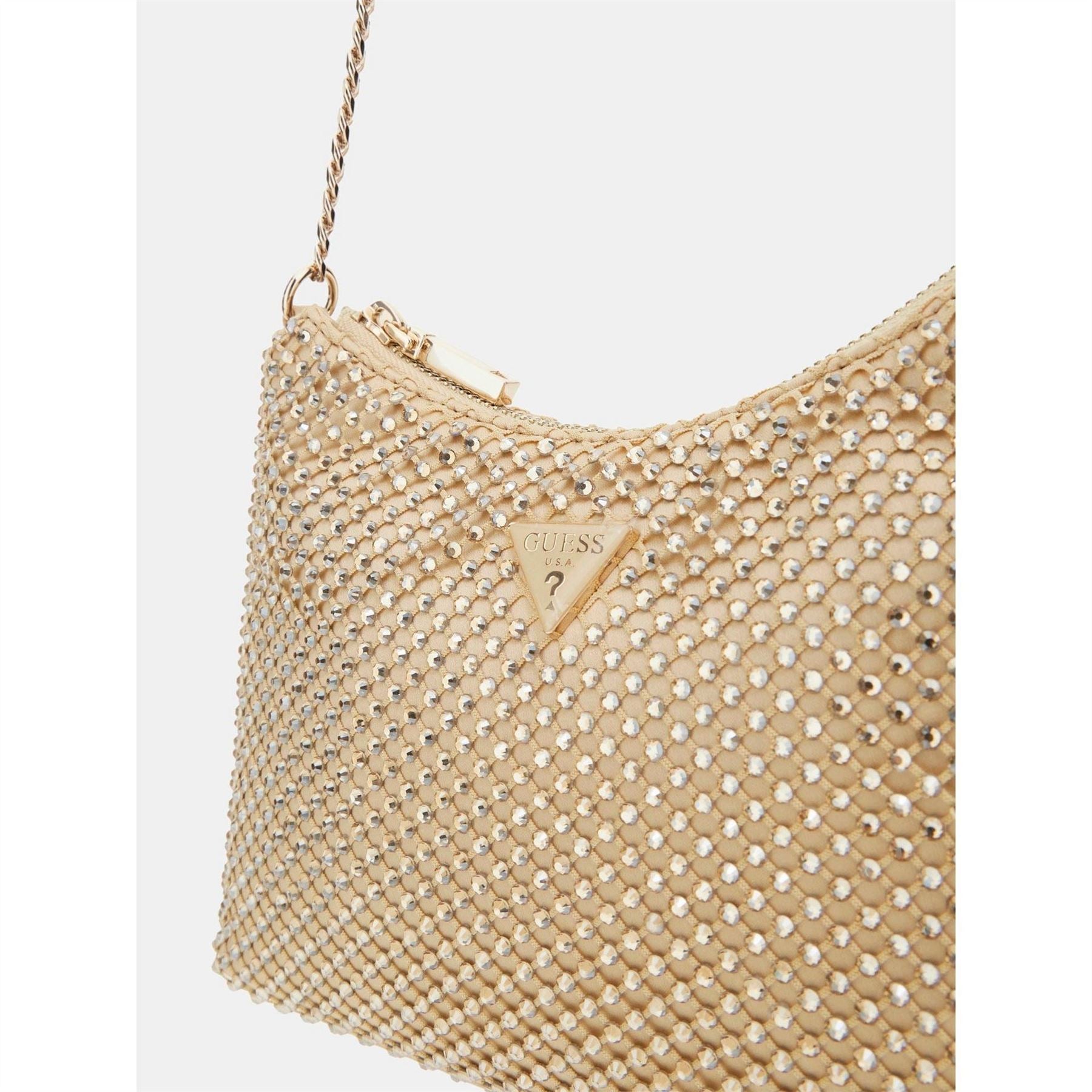 Guess Geometric Patterned Zalina Hobo Bag with Chain