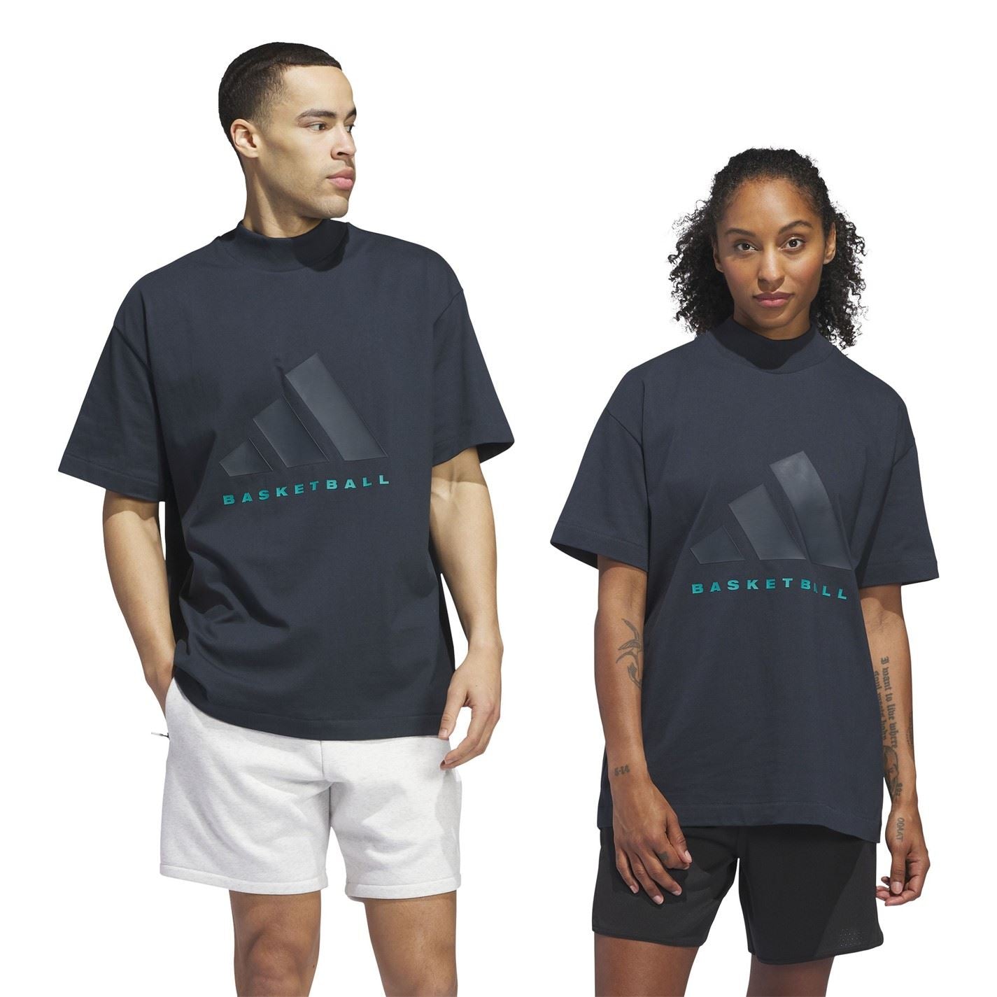 adidas Relaxed Fit Lettering Mock Neck T-Shirt