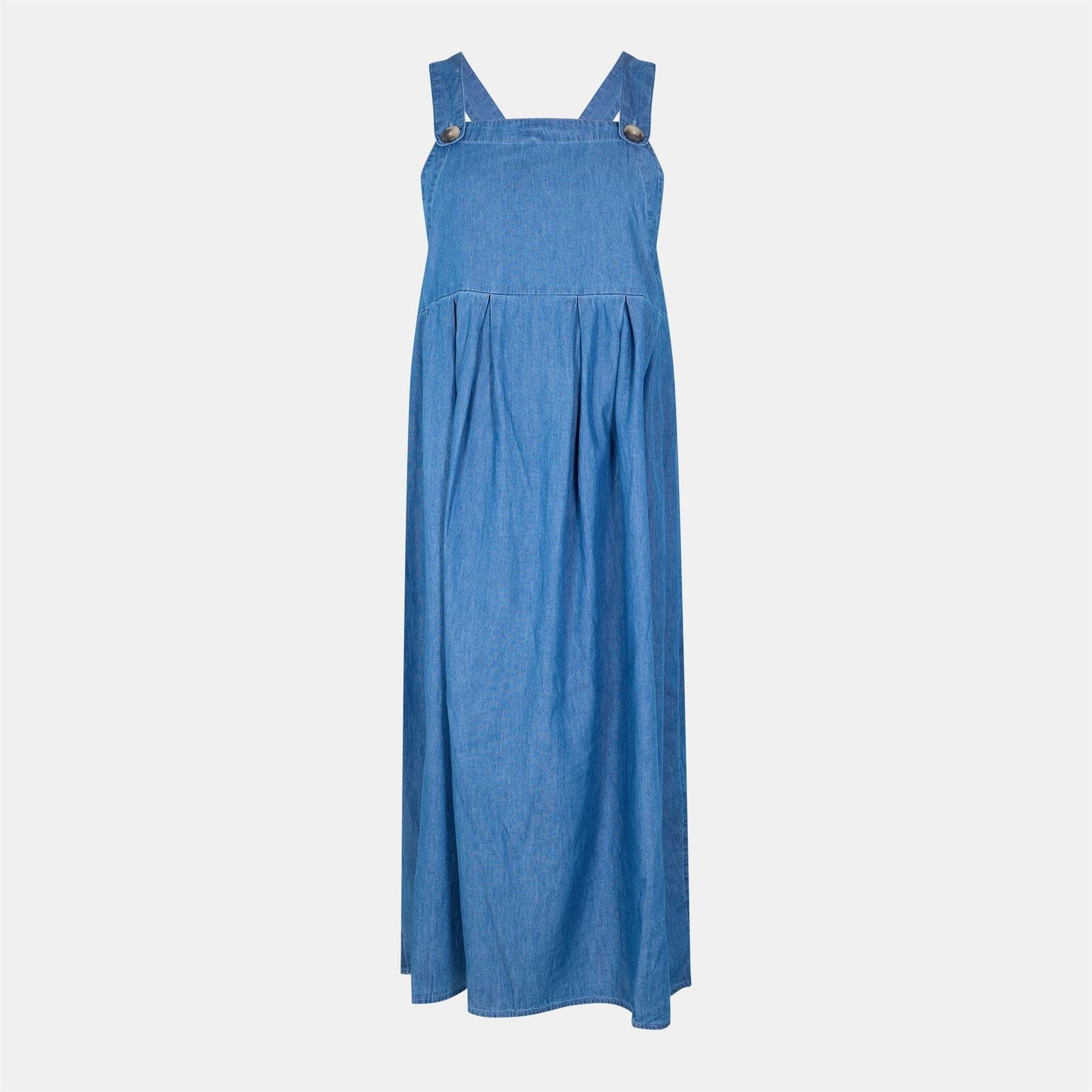 Mamalicious Denim Square Neck Maxi Pinafore Dress