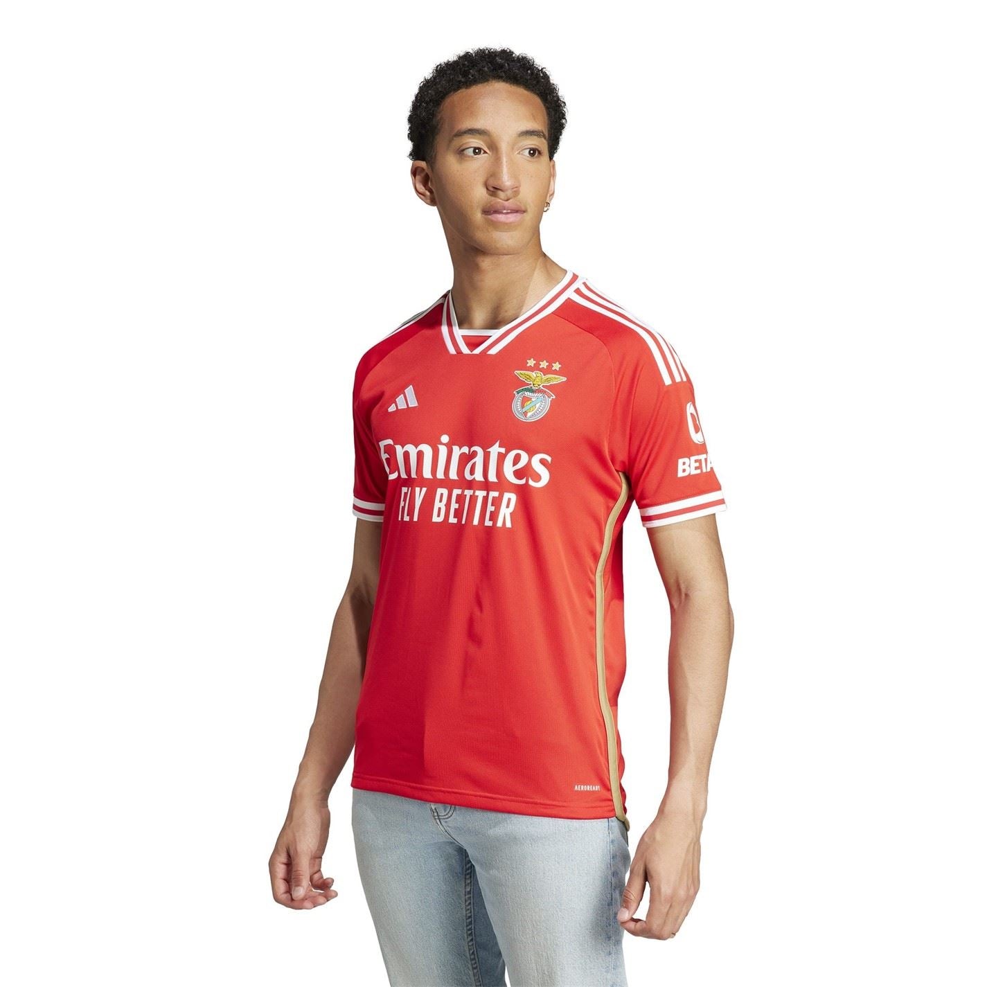 adidas Benfica Three Bar Logo Raglan Sleeve V-Neck T-Shirt
