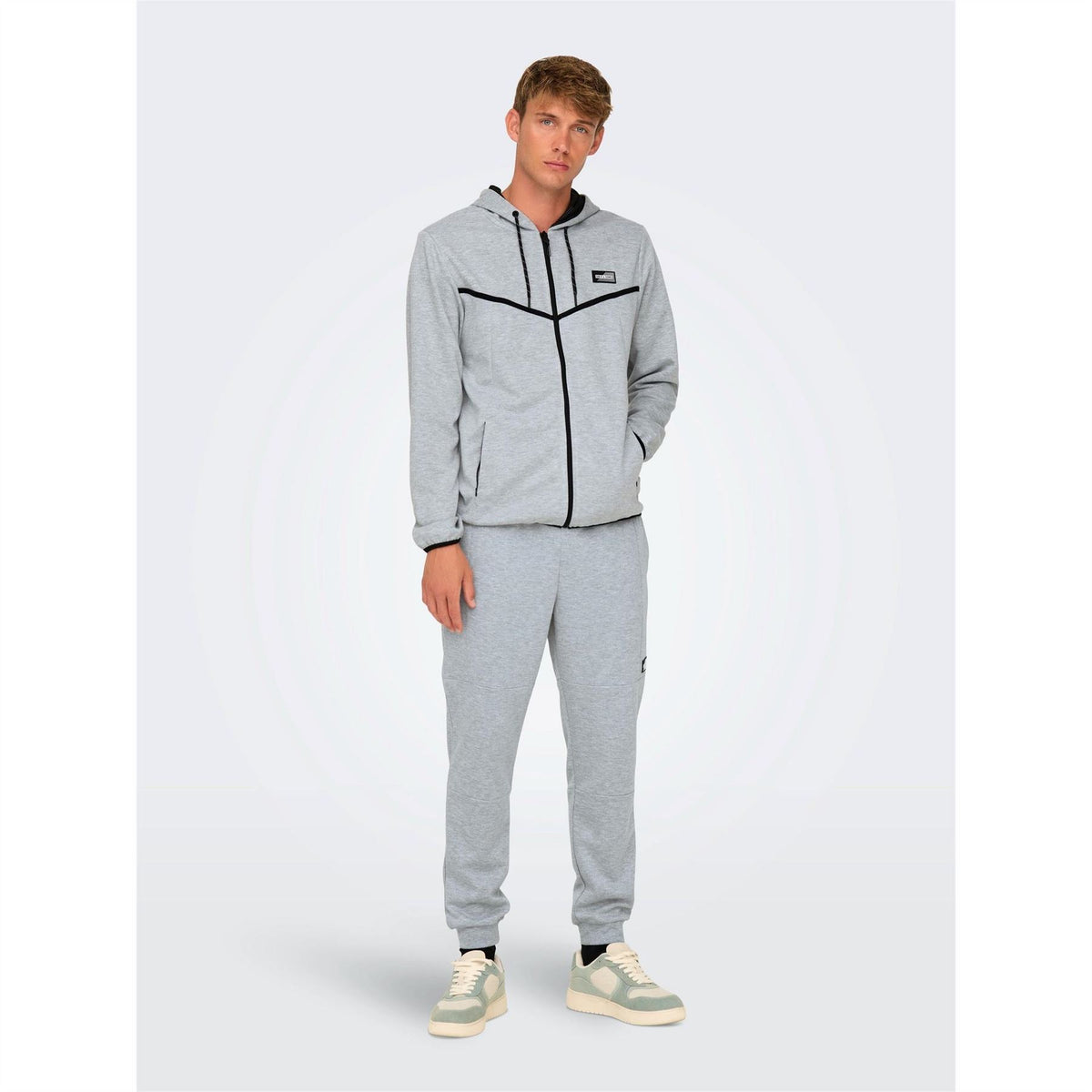 Only Hooded Ribbed Cuff Solid Patterned Sweat Jacket