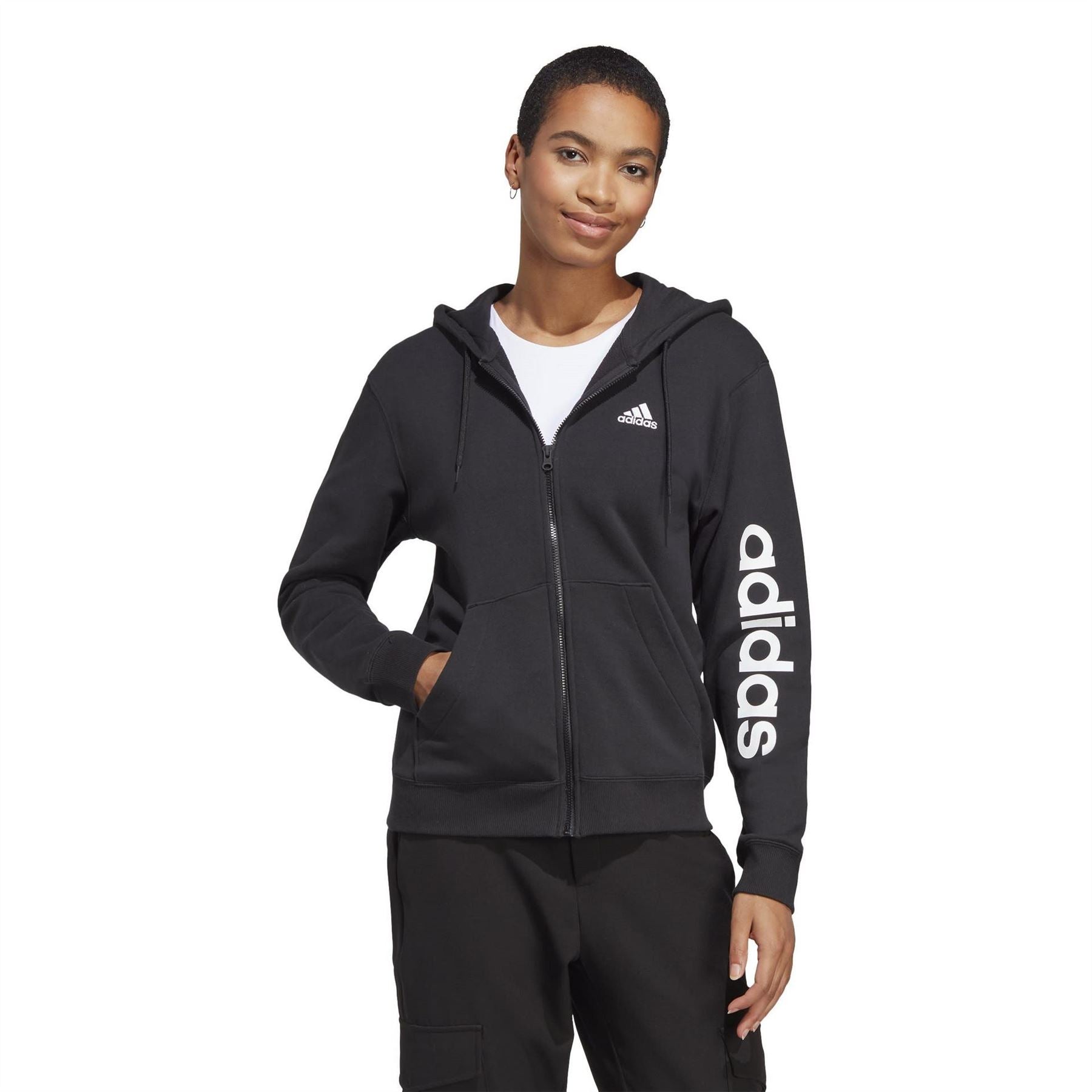 adidas Womens Essentials Linear Full Zip French Terry Hoodie