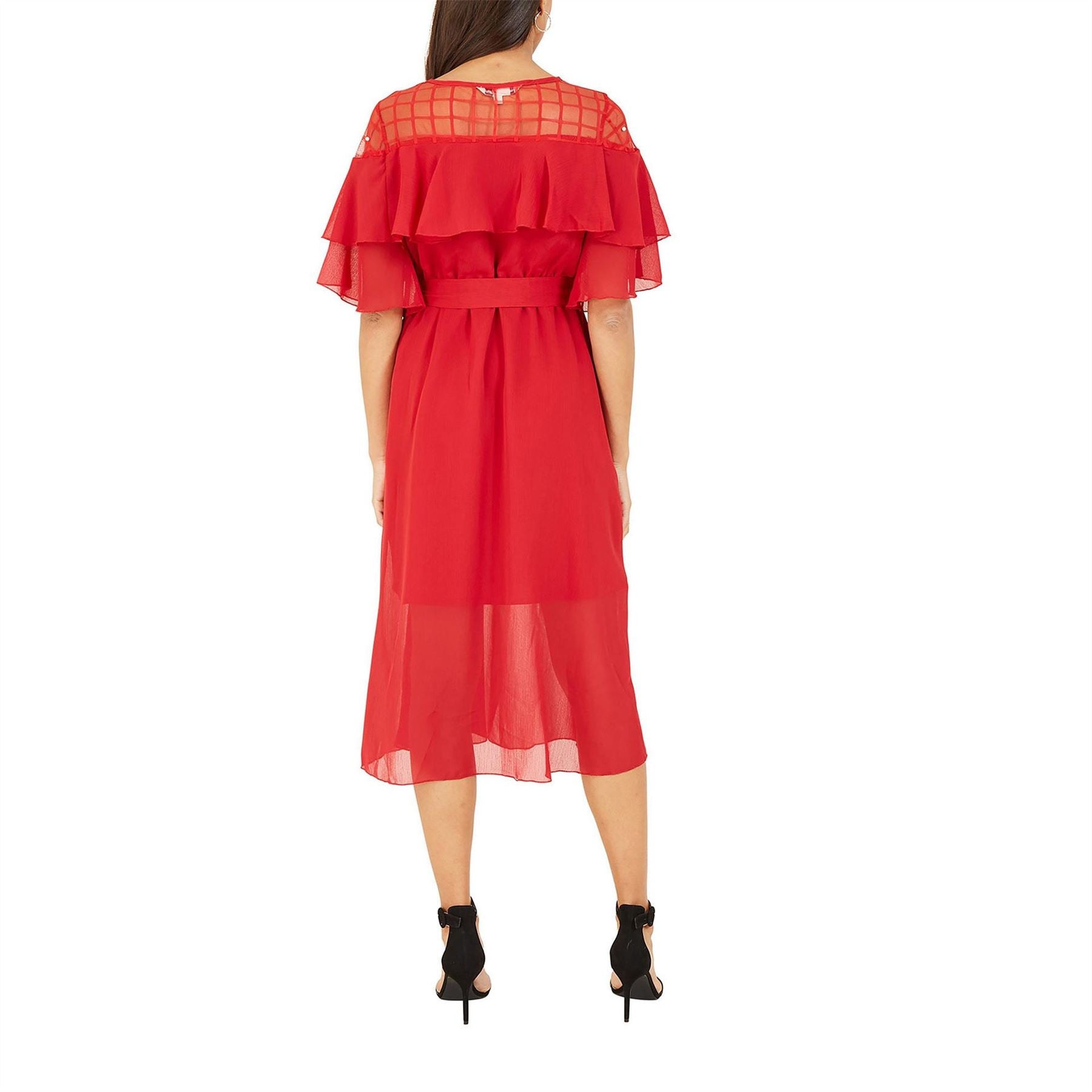 Yumi Frill Midi Dress In Red