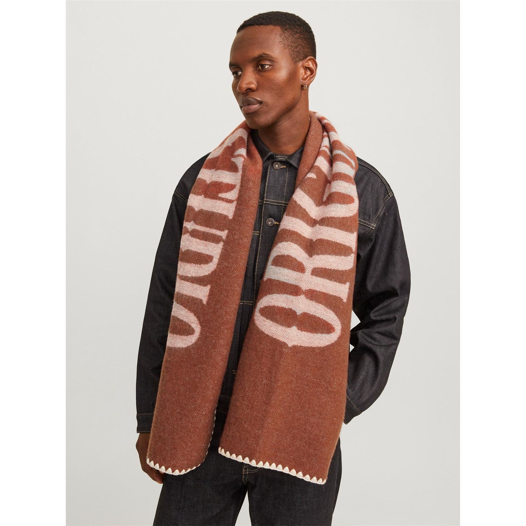 Jack and Jones Solid Oblong Scarf with Crochet Detail