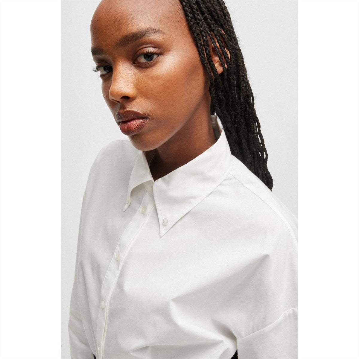 Hugo Collared Neck Drop Shoulder Long Sleeve Shirt
