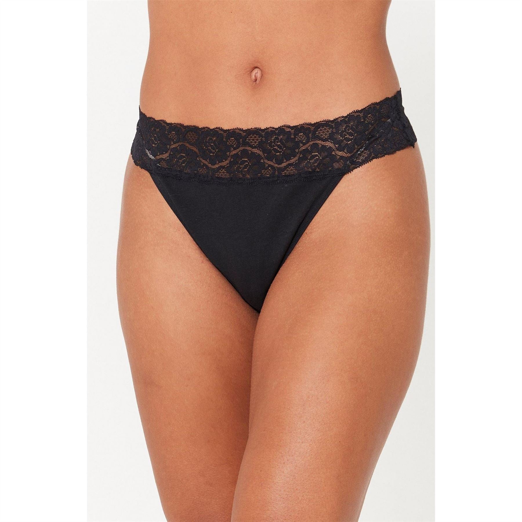 Be You 5 Pack Lace Trim Cotton Thong