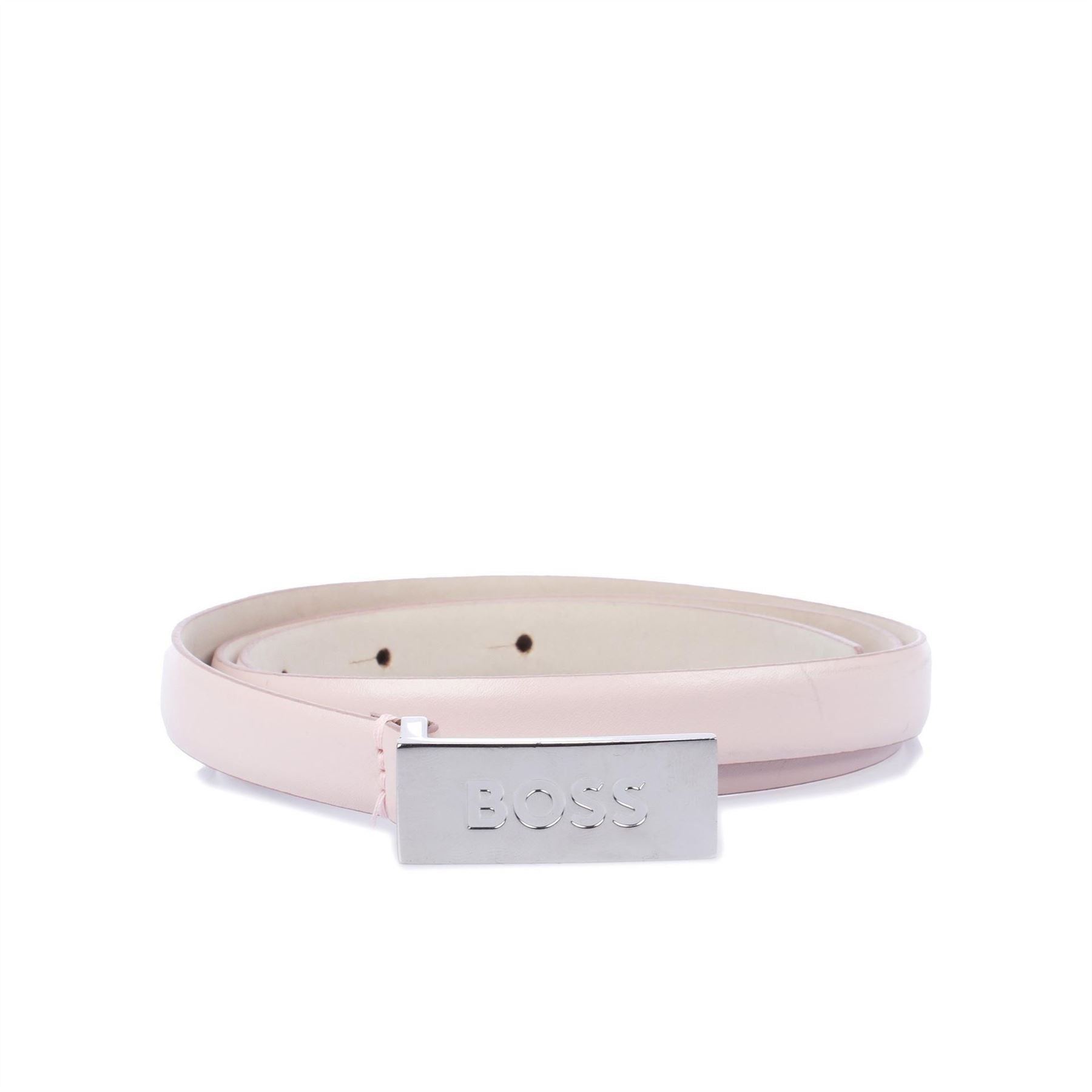 Boss Brass Plaque Logo Leather Belt