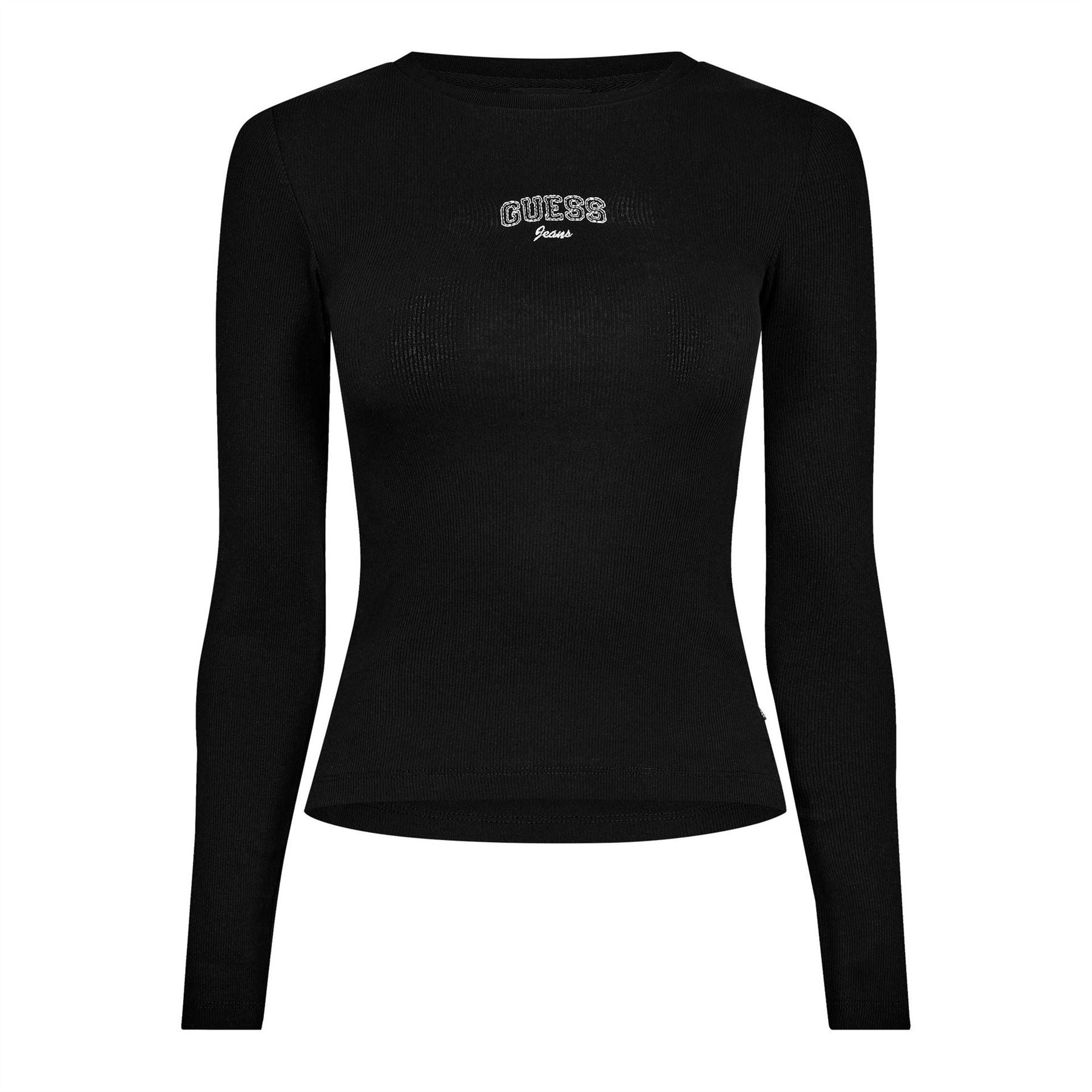 Guess Embroidered Lacoste Lettering Crew Neck Long Sleeve T-Shirt
