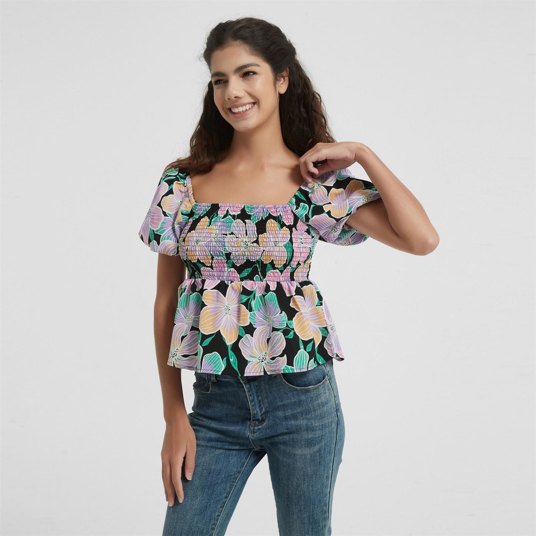 Be You Square Neck Regular Fit Short Sleeve Blouse