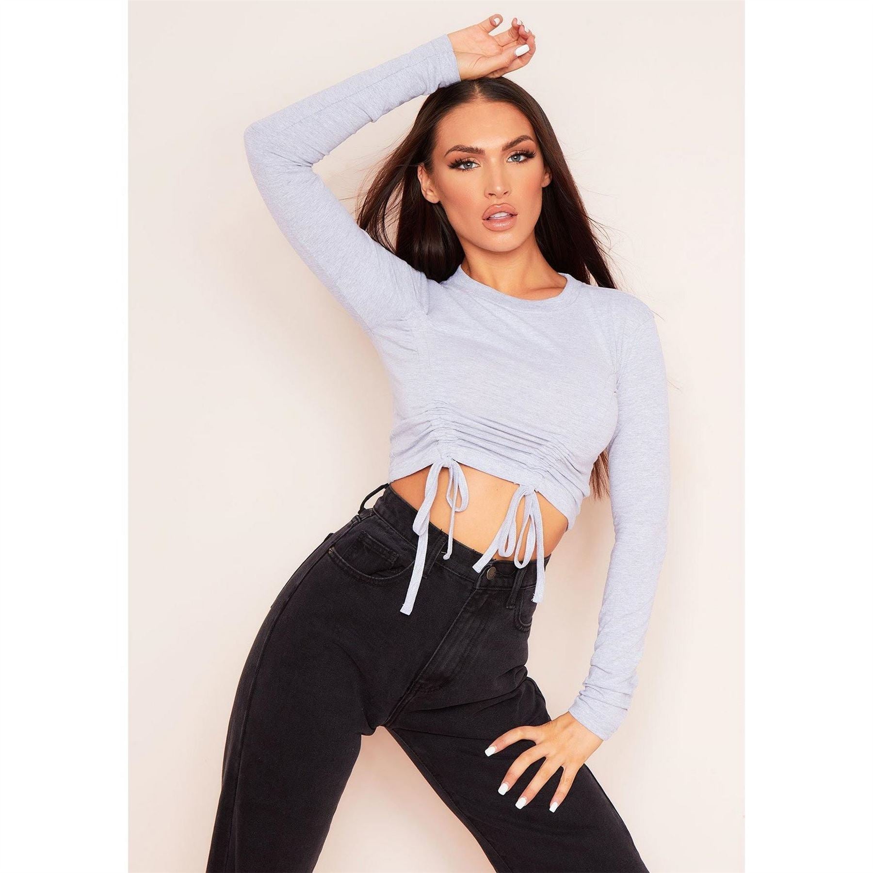 Missy Empire Front Long Sleeve Crop Top