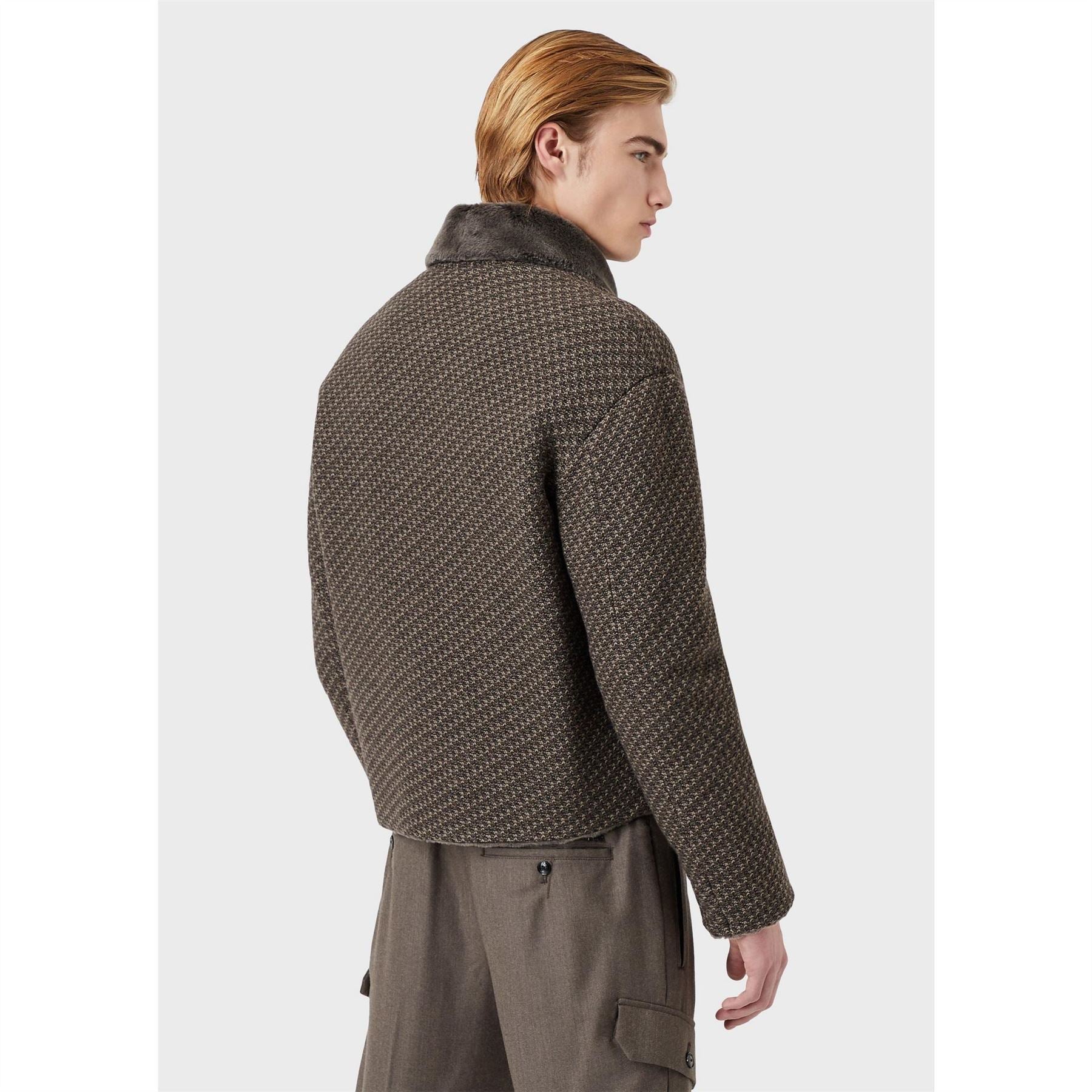Emporio Armani Textured Houndstooth Boxy Fit Jacket