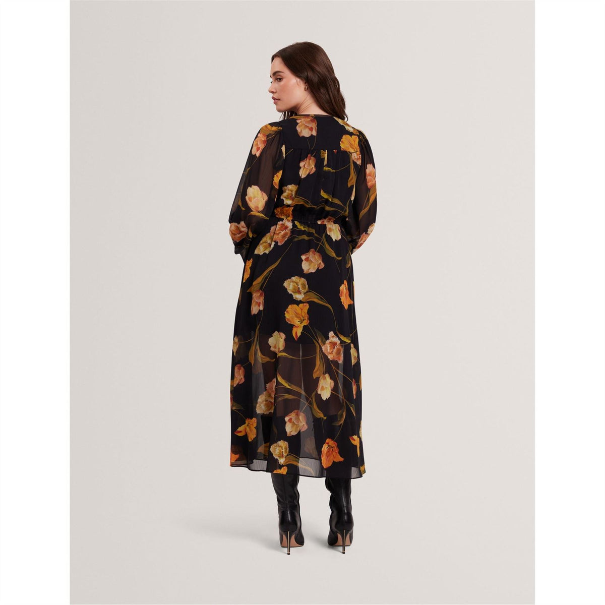 Ted Baker Plain V-Neck Long Sleeve Midi Dress