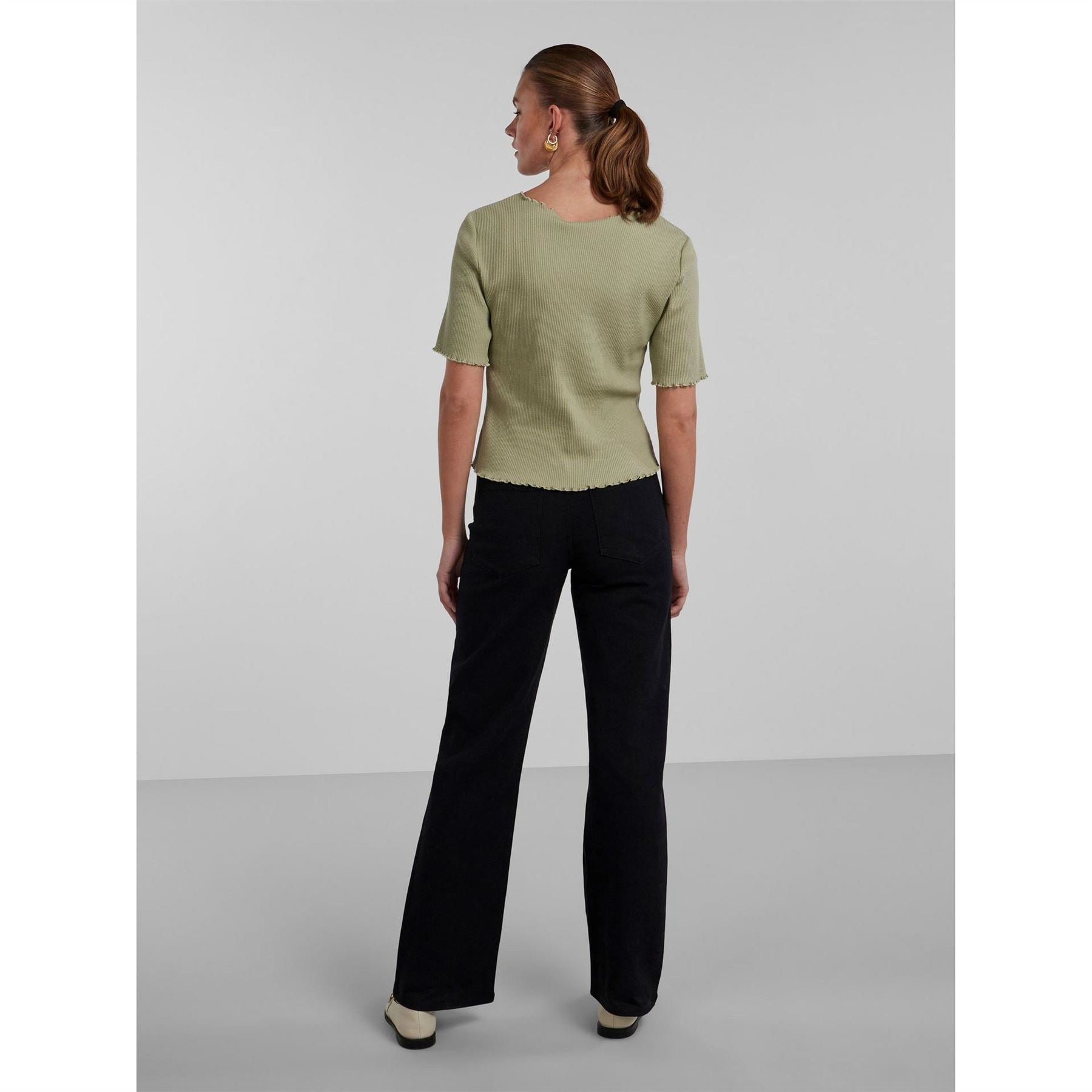 Pieces Short Sleeve V Neck Slim Fit Sweater
