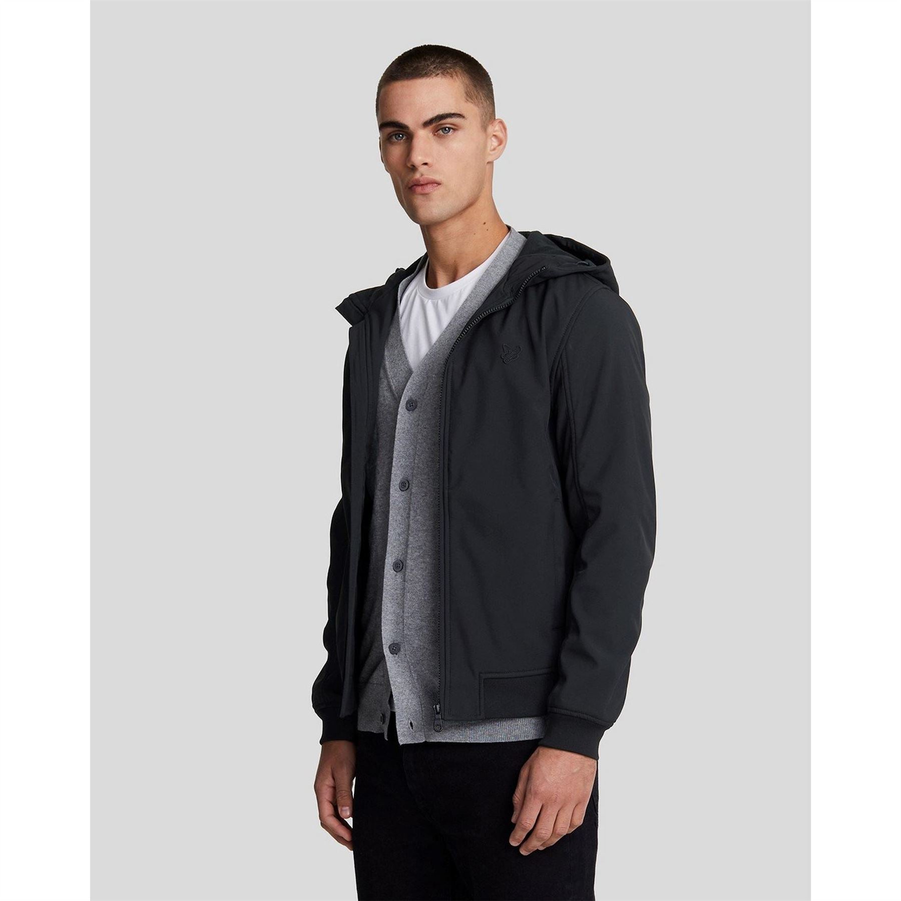 Lyle and Scott Solid Patterned Hooded Ribbed Cuff Softshell Jacket