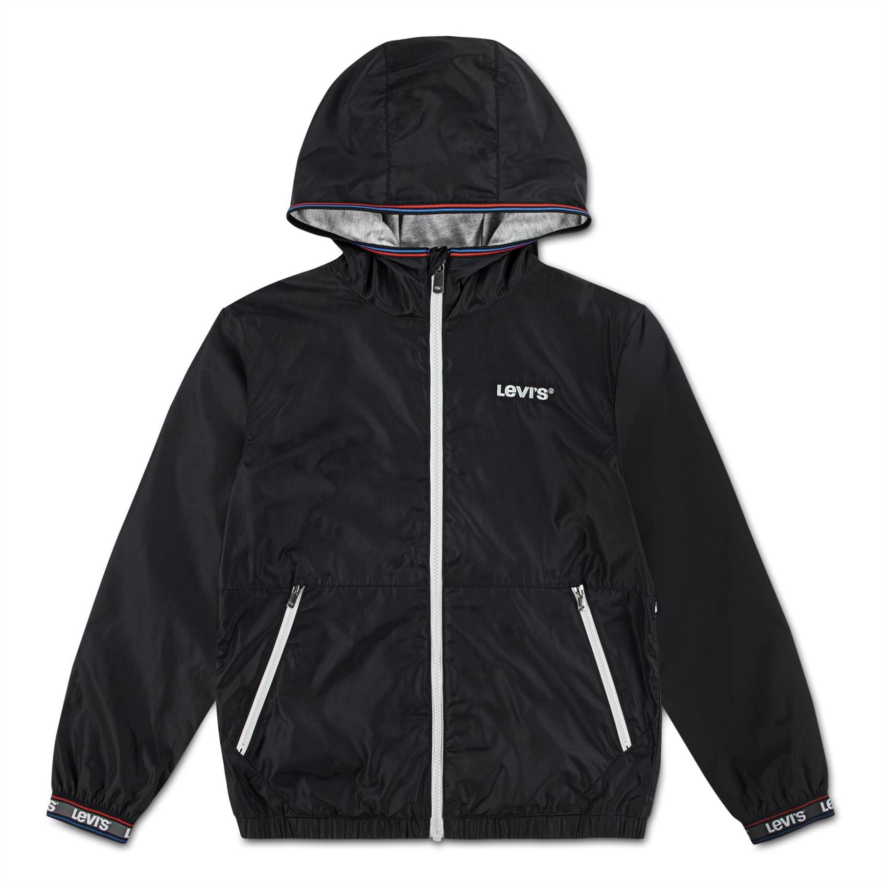 Levis Hooded Neck Windbreaker Ribbed Cuff Zipped Pocket Jacket