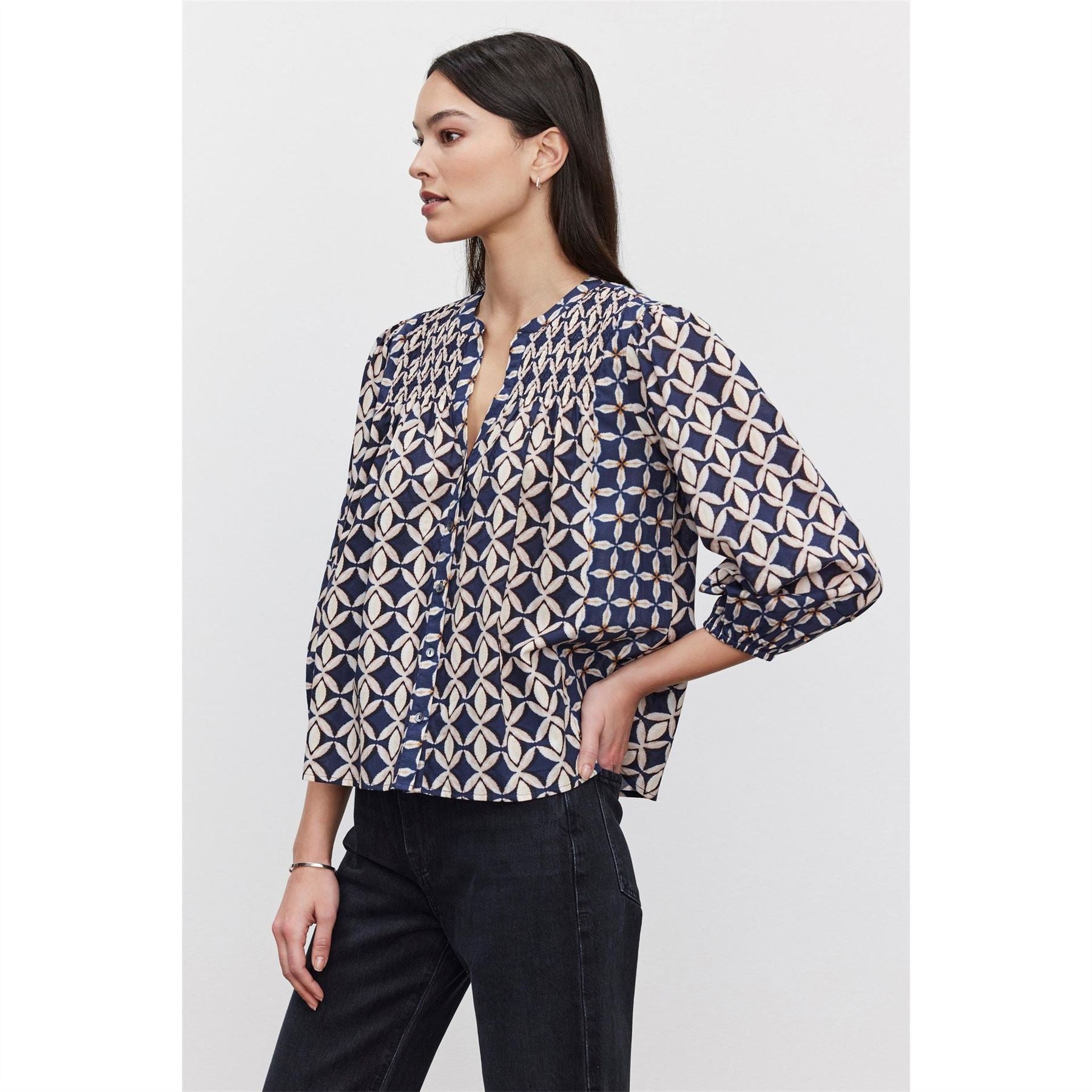 Velvet by Graham and Spencer Regular Fit V-Neck Puff Sleeve Blouse