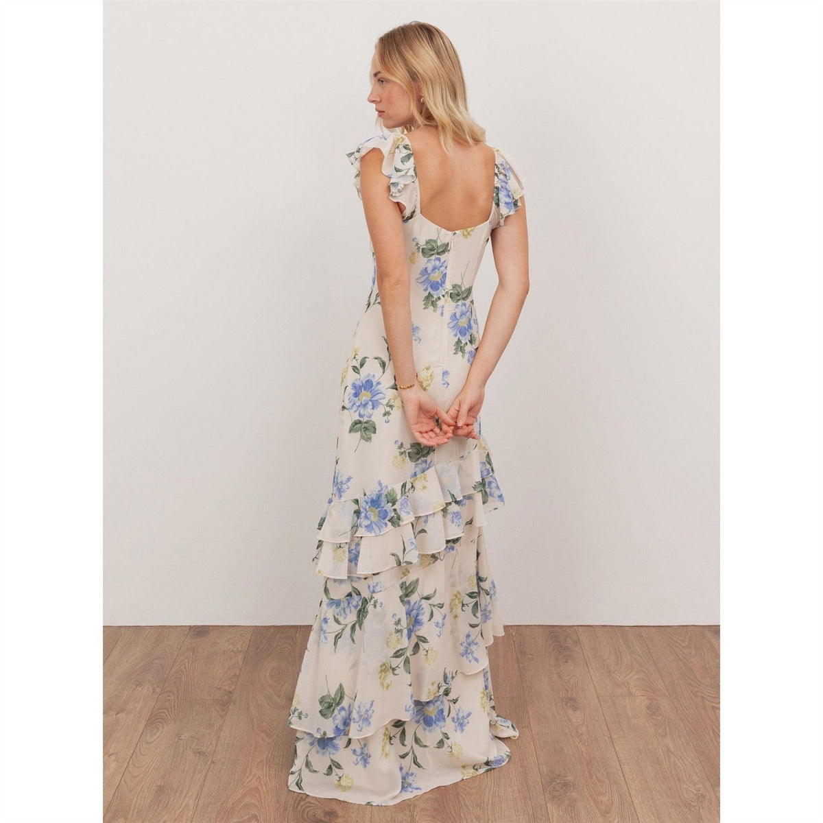 Anaya With Love With Love Recycled Floral Flutter Sleeve Asymmetric Ruffle Maxi Dress