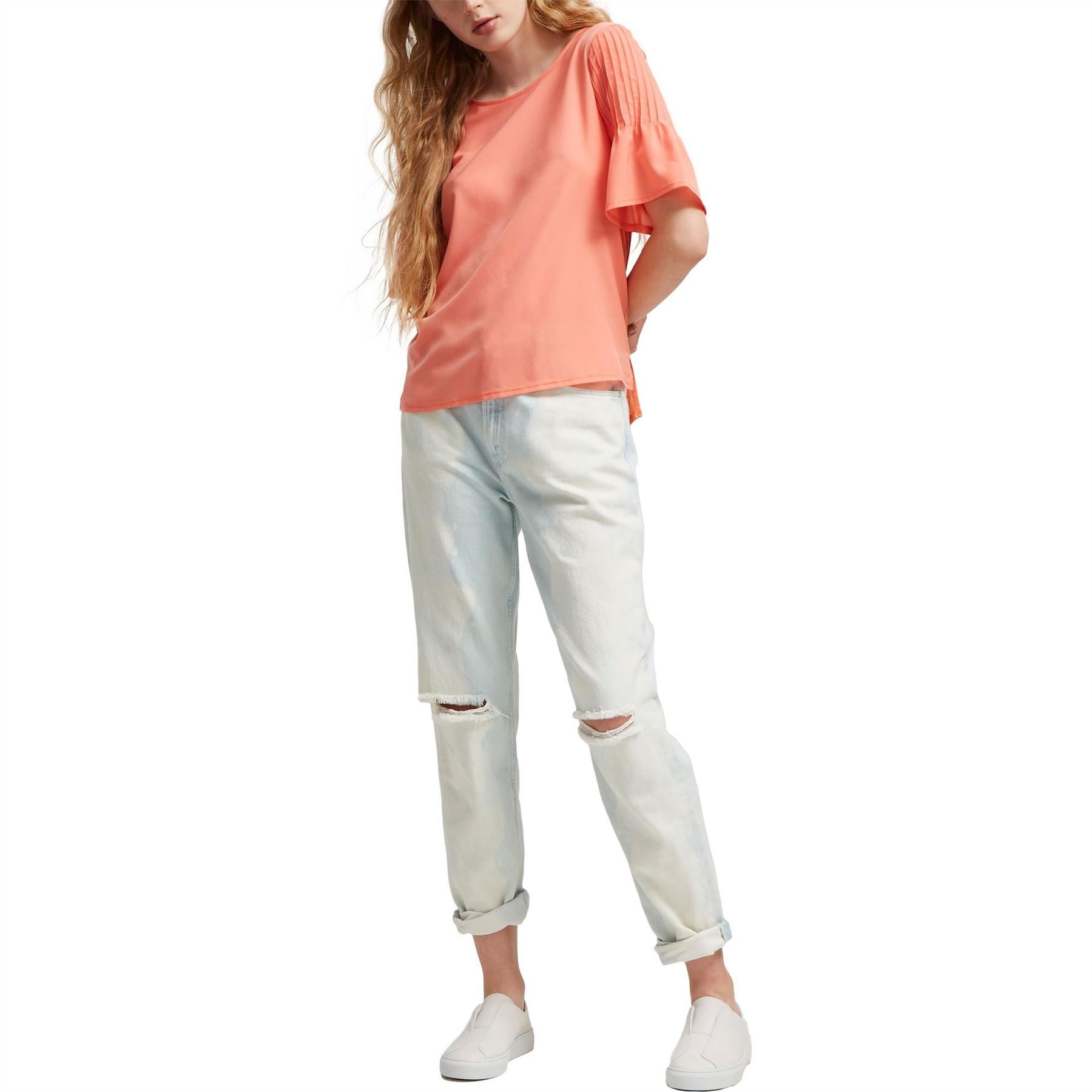 French Connection Crepe Pintuck Shoulder T-Shirt