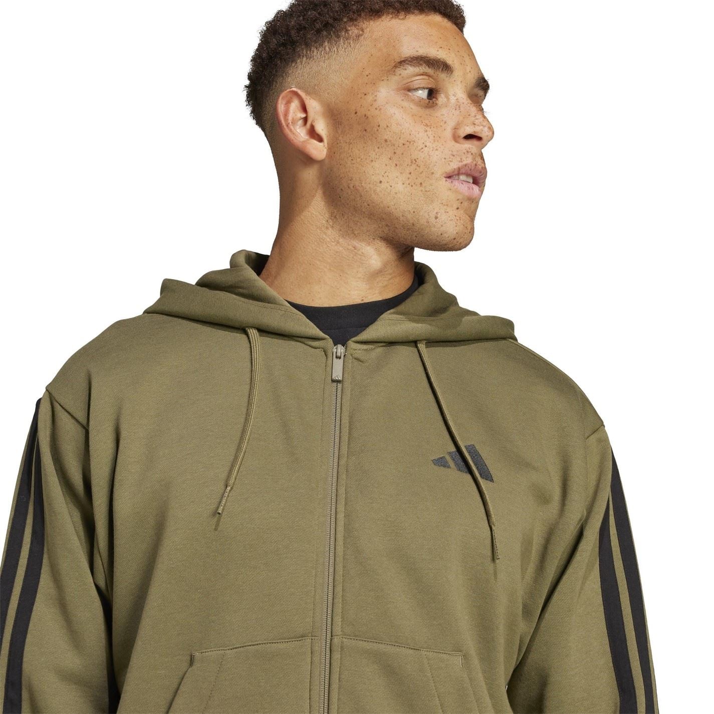 adidas Mens Essentials Fleece 3 Stripes Full Zip Hoodie