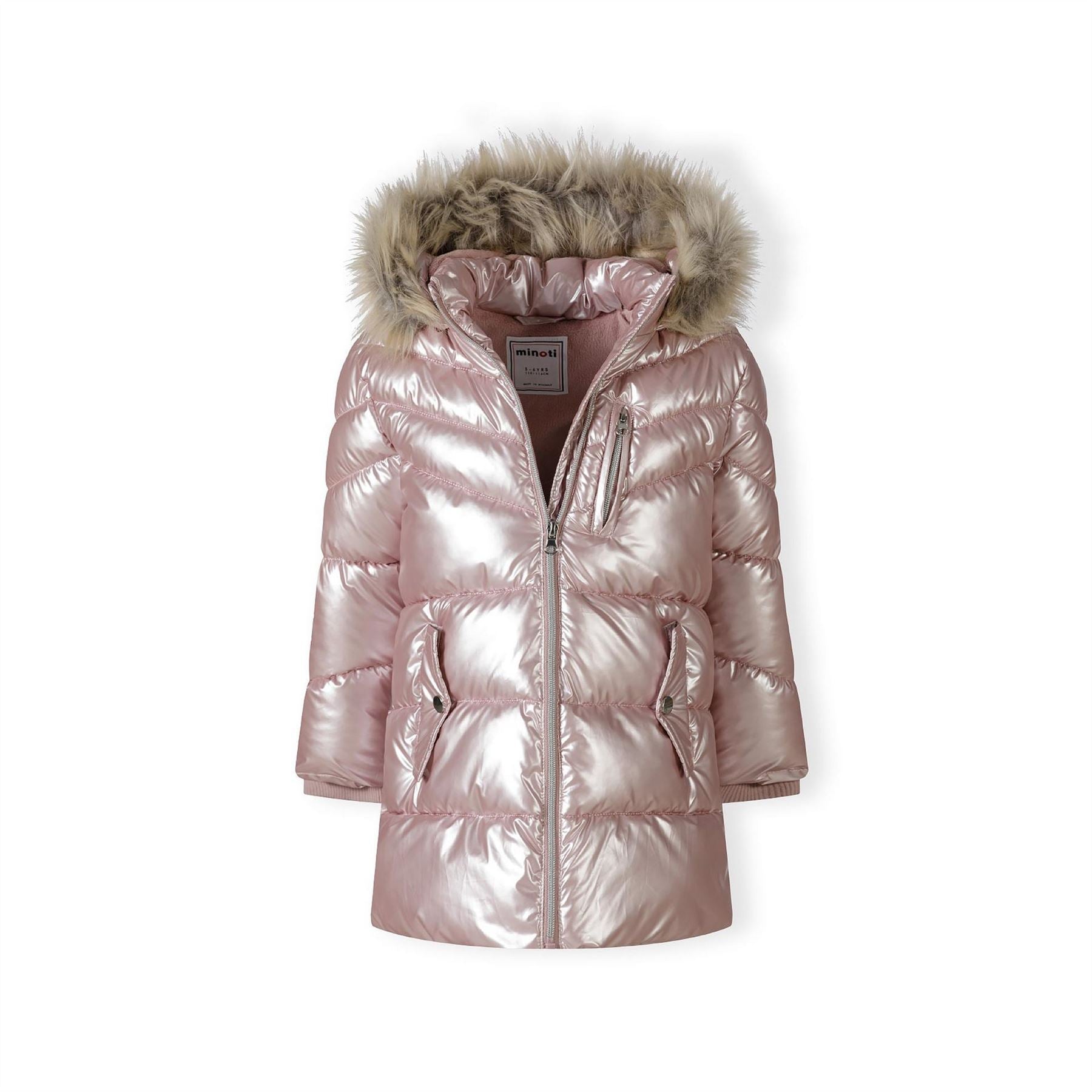 Minoti Girls Winter Coat Detachable Faux Fur Pink