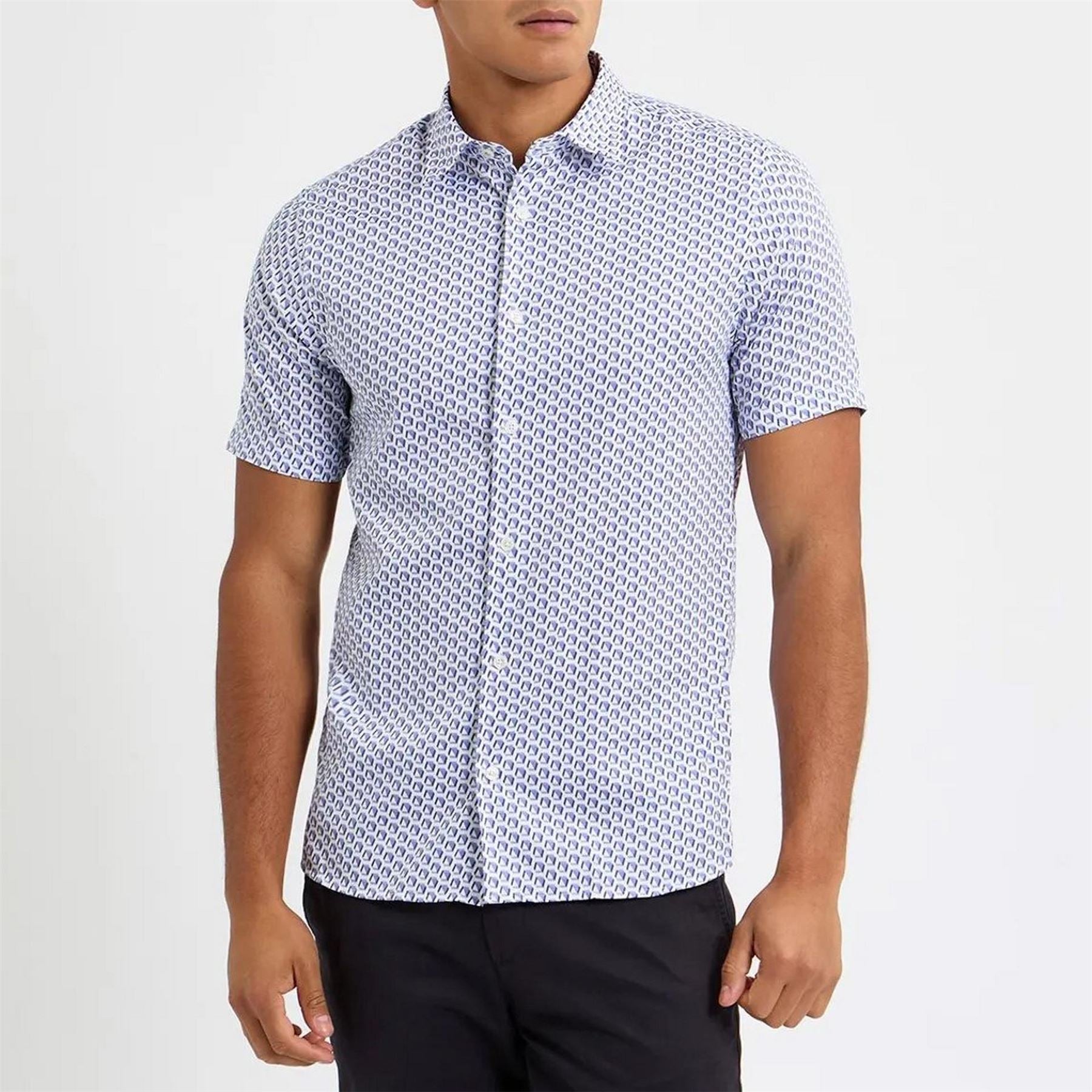 Ted Baker Geo Geographic Print Regular Fit Short Sleeve Shirt