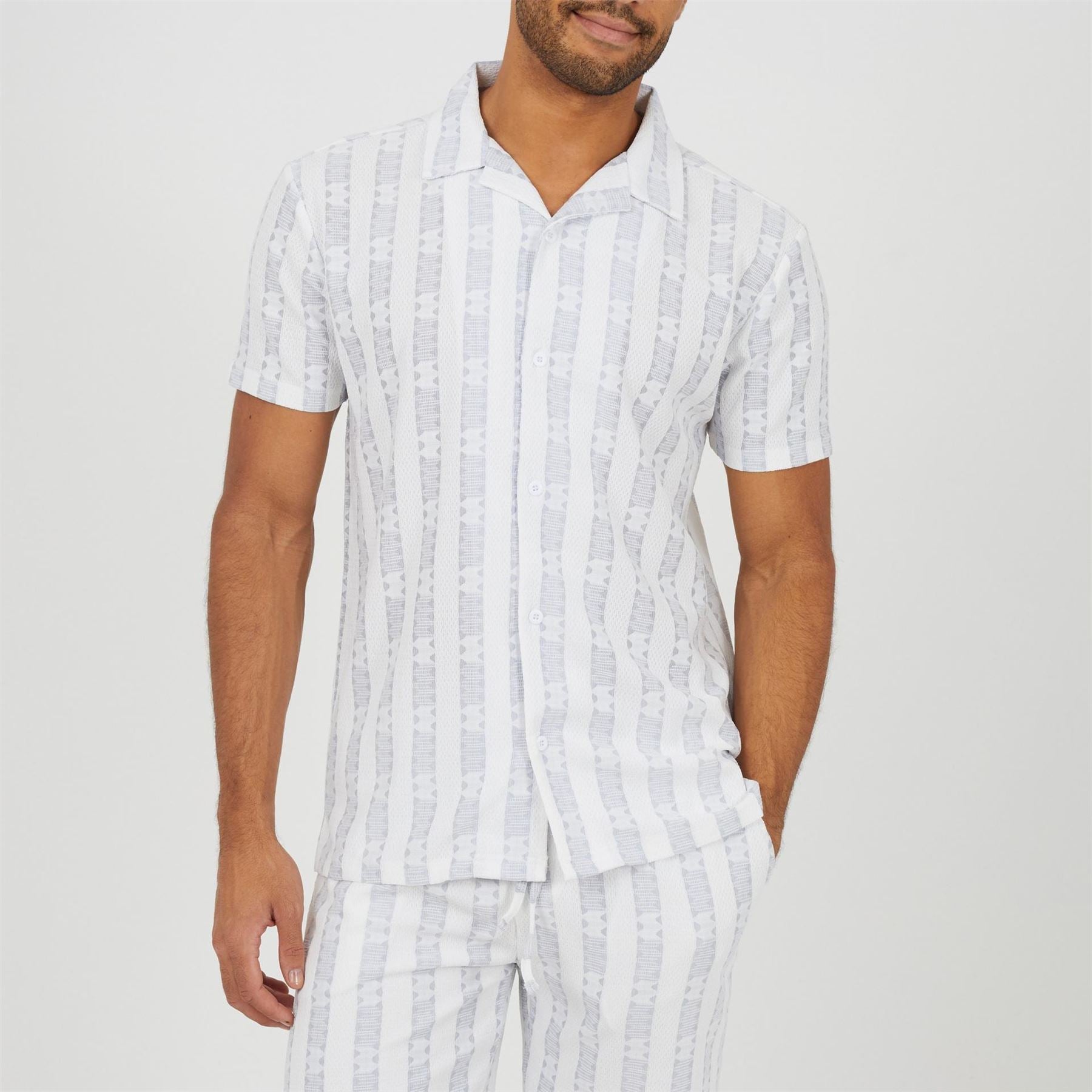 Brave Soul Mens Open Collar Short Sleeve Shirt With Stripe Pattern
