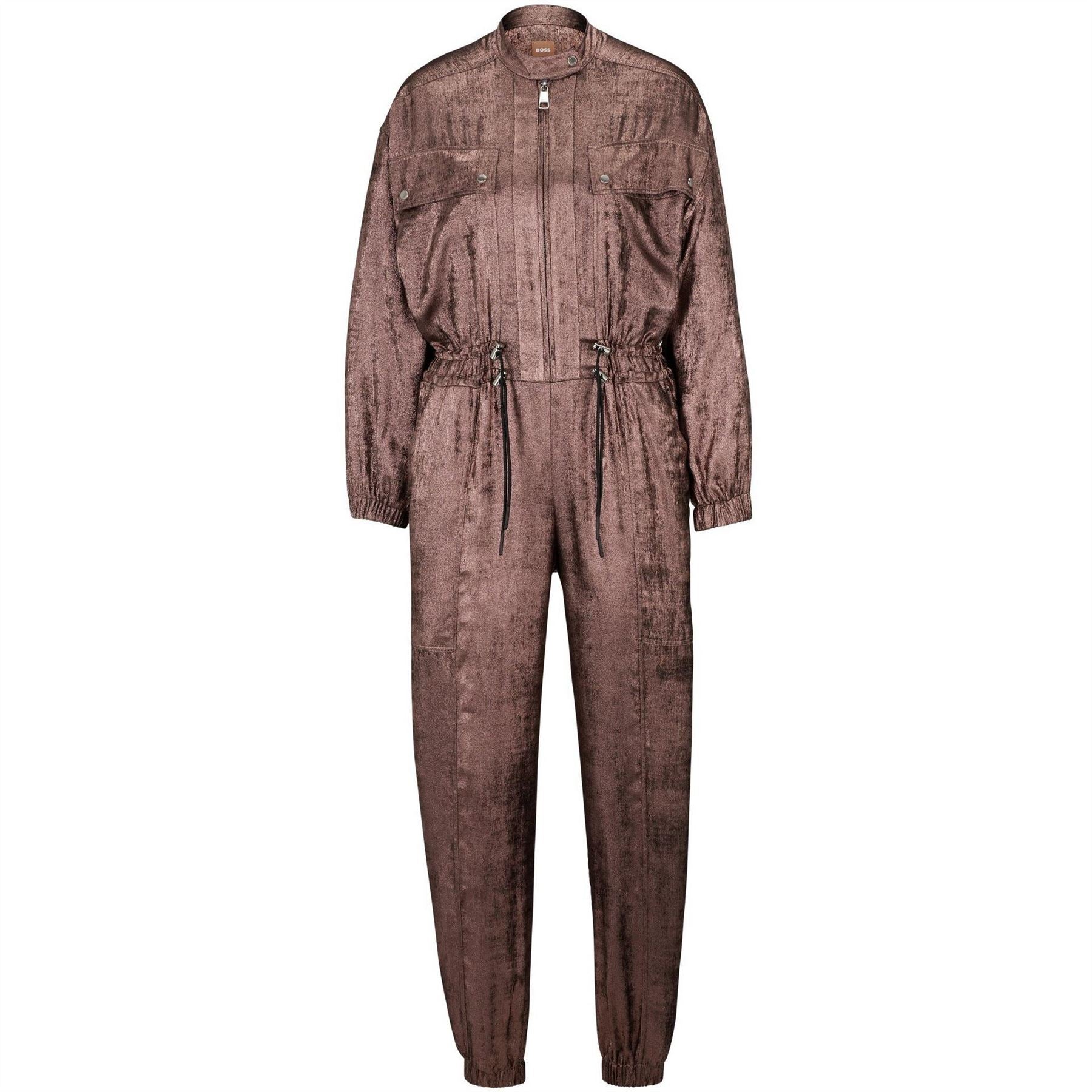 Boss Funnel Neck Long Sleeve Metallic Patterned Jumpsuit