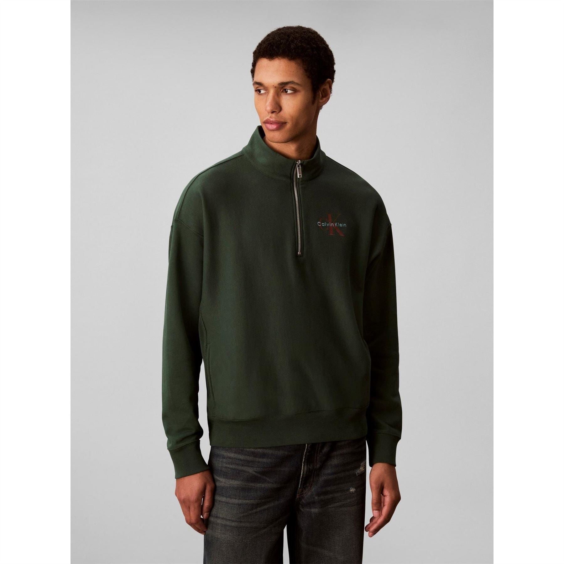 Calvin Klein Jeans Monogram Zip Neck Long Sleeve Sweatshirt