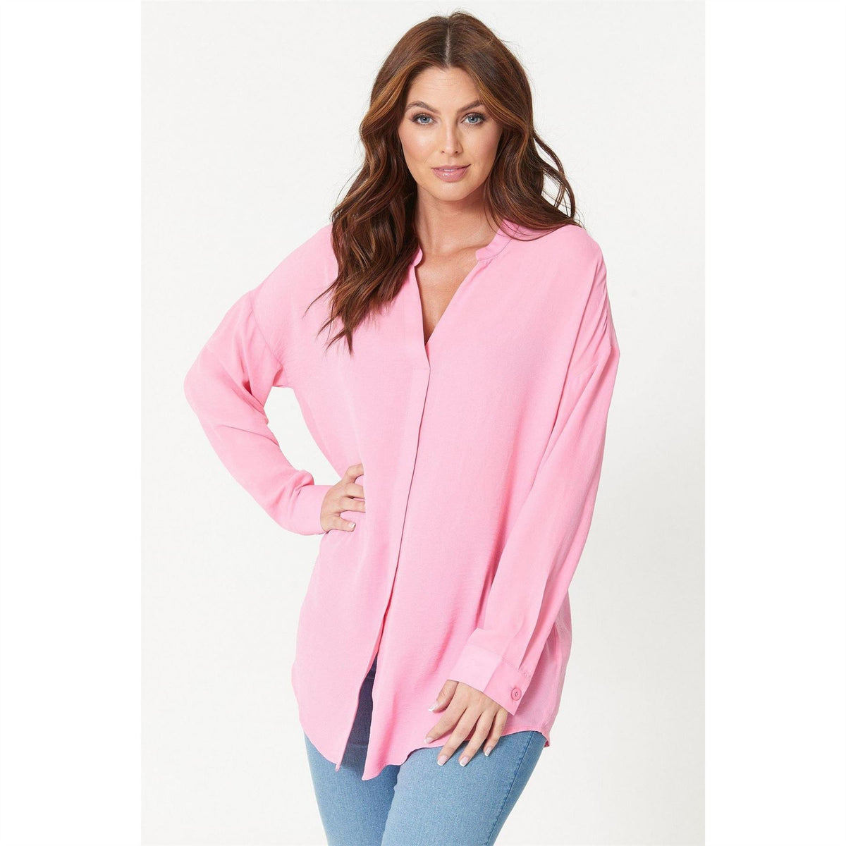 Be You Relaxed Fit V Neck Long Sleeve Blouse