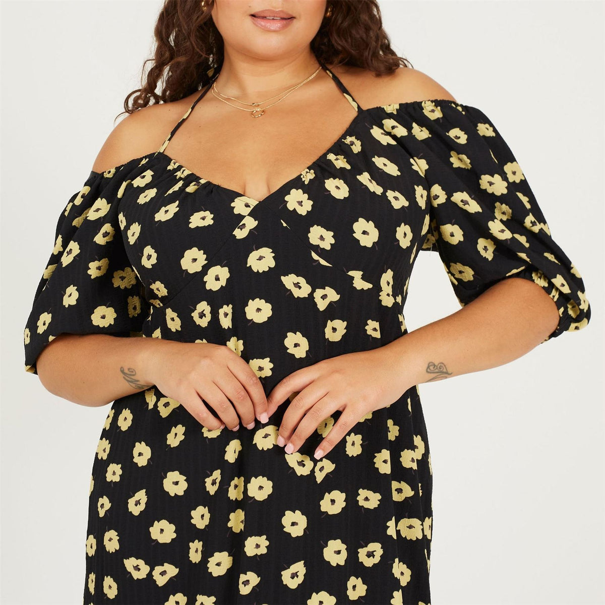 Brave Soul Plus Size Tiered Floral Midi Dress With Adjustable Sleeves