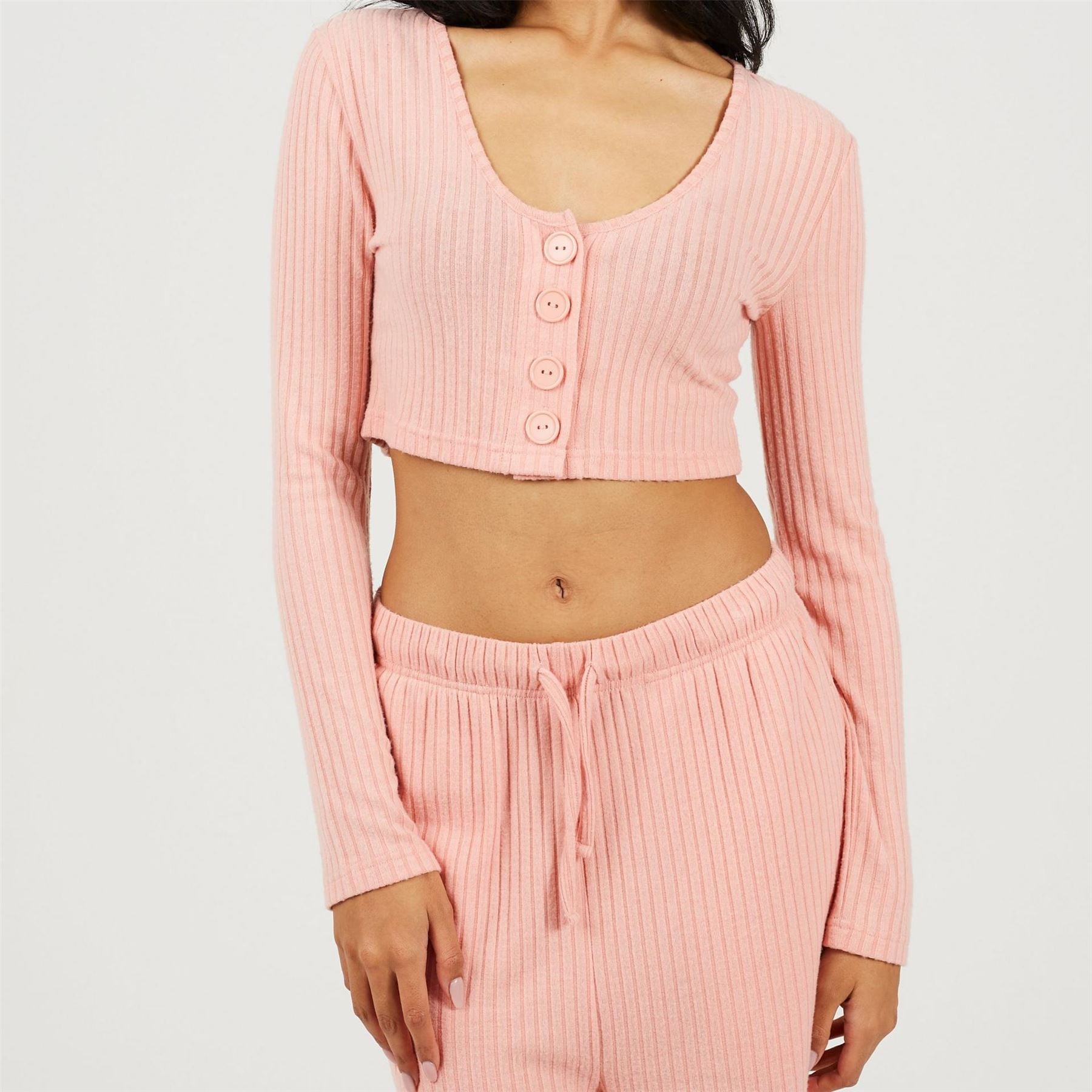 Brave Soul Womens Long Sleeve Cropped Top And Matching Trouser Lounge Set