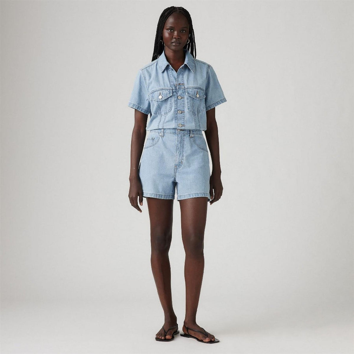 Levis Collared Neck Short Sleeve Solid Patterned Playsuit