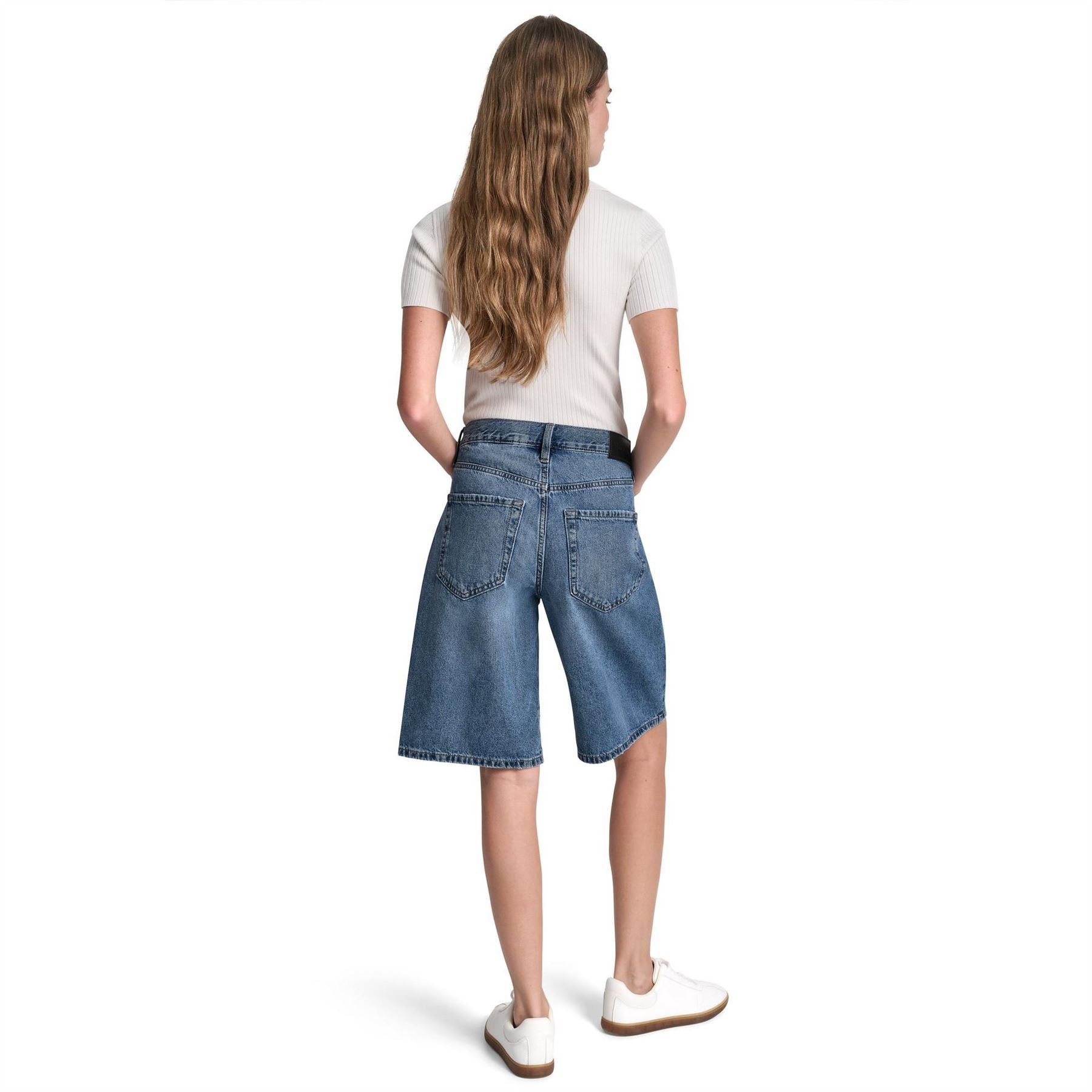 DKNY Jeans Mid Rise Relaxed Bermuda Denim Shorts