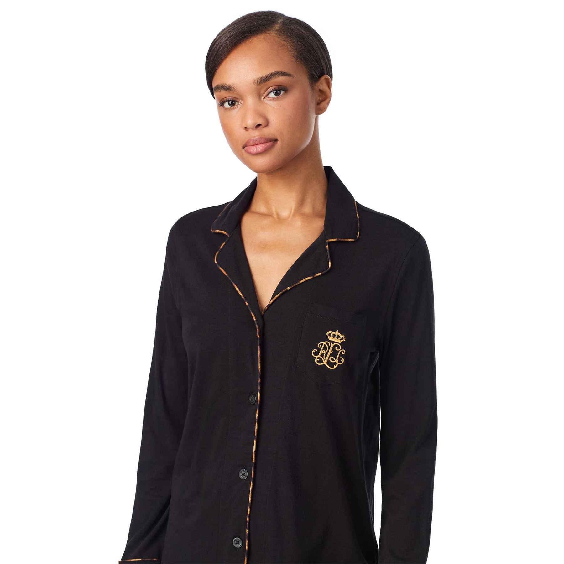 Lauren by Ralph Lauren Notched Neck Long Sleeve Knit Pyjama Set