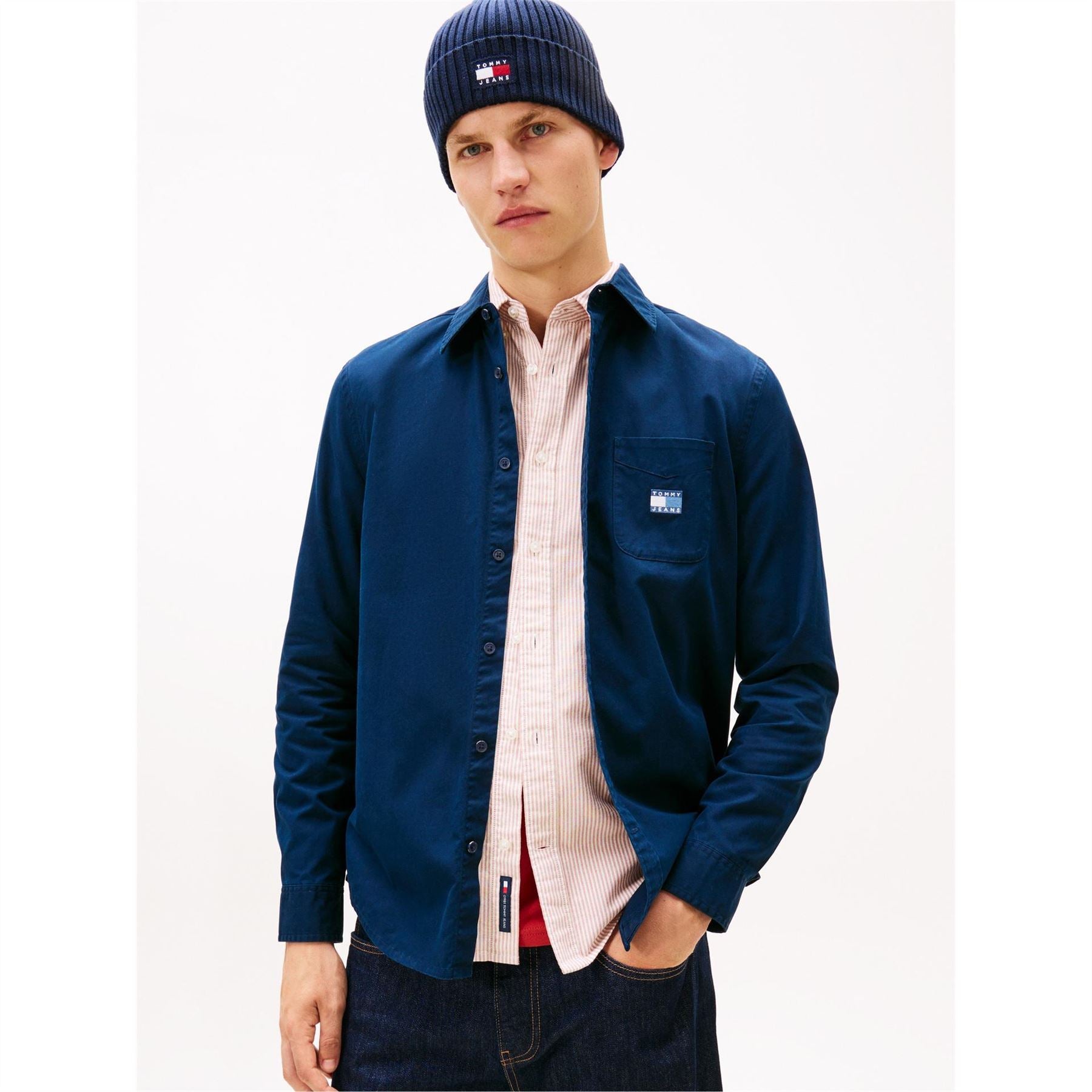Tommy Jeans Washed Solid Patterned Shirt Collar Shirt Jacket