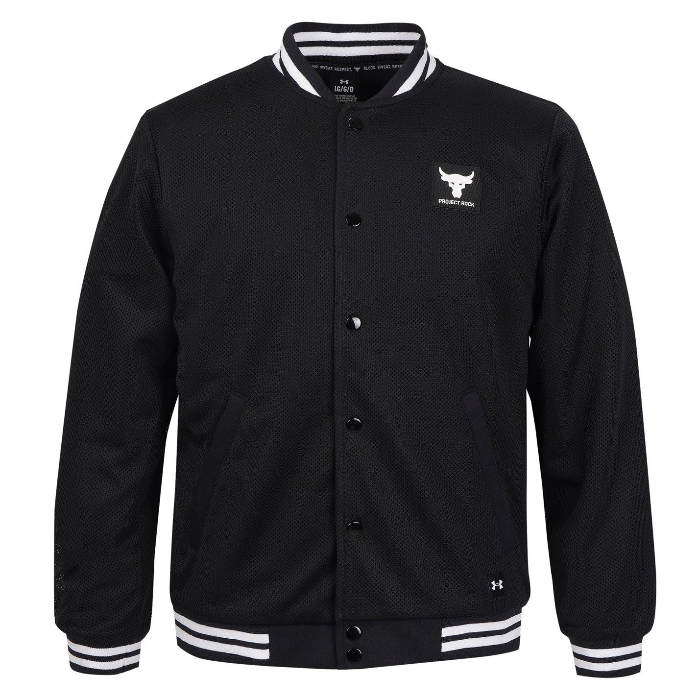 Under Armour Project Rock Solid Patterned Snap Button Varsity Jacket