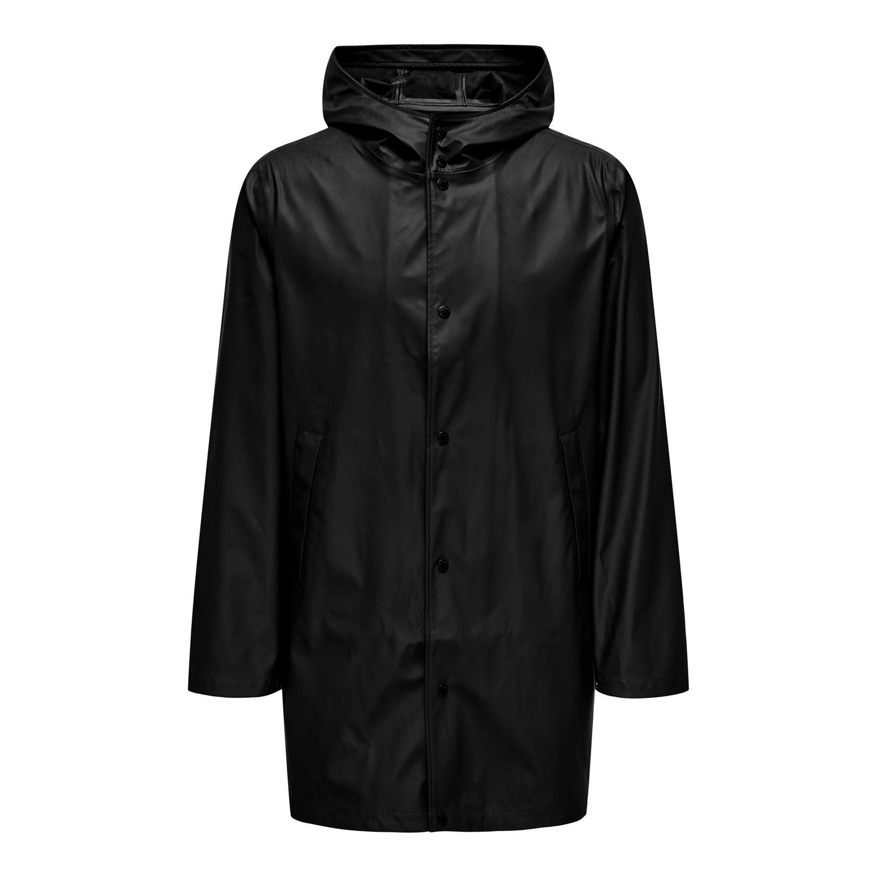 Only Solid Patterned Hooded Snap Button Rain Coat
