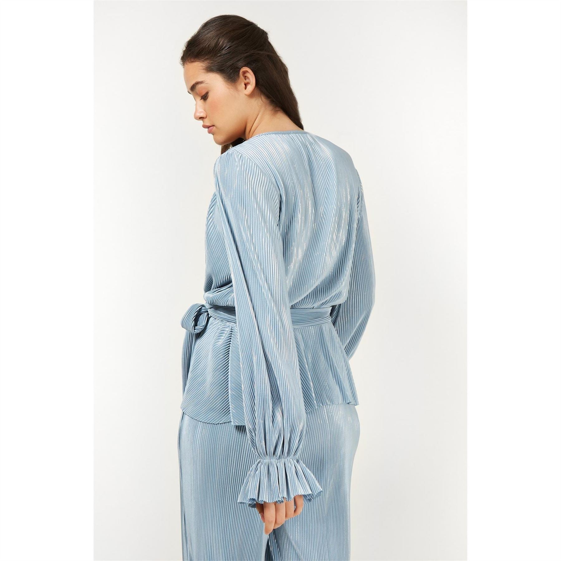 Little Mistress Wrap Top V-Neck Bishop Sleeve Blouse