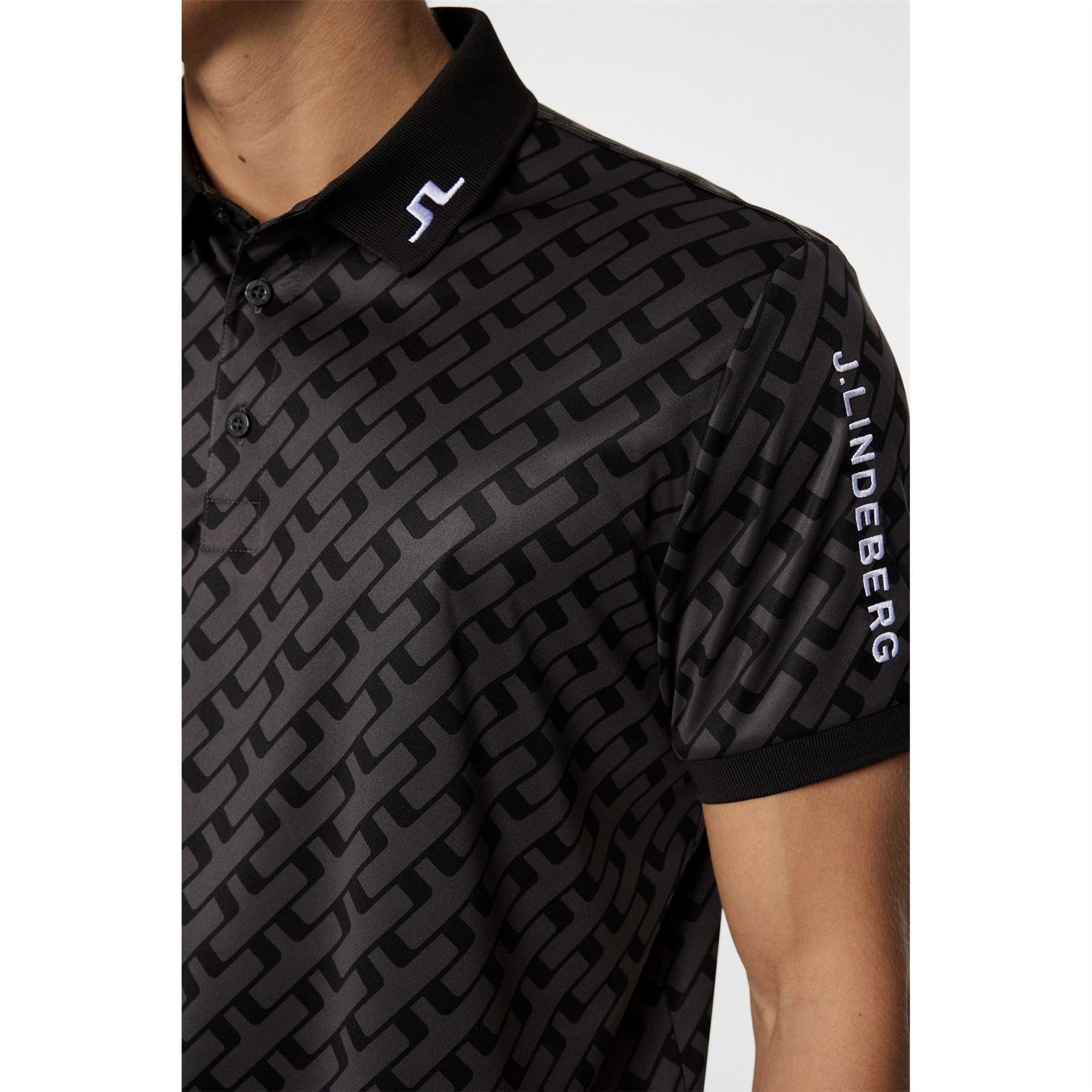 J Lindeberg Golf Tech Print Short Sleeve Performance Polo Shirt